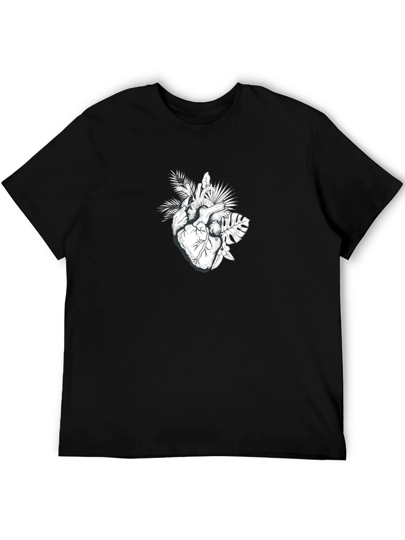 Botanical Heart Graphic Tee - Black Cotton T-Shirt