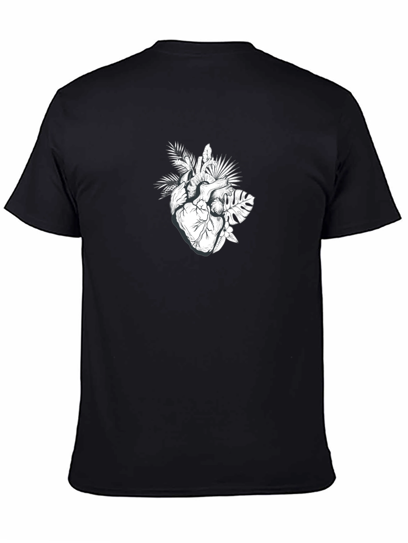 Botanical Heart Graphic Tee - Black Cotton T-Shirt