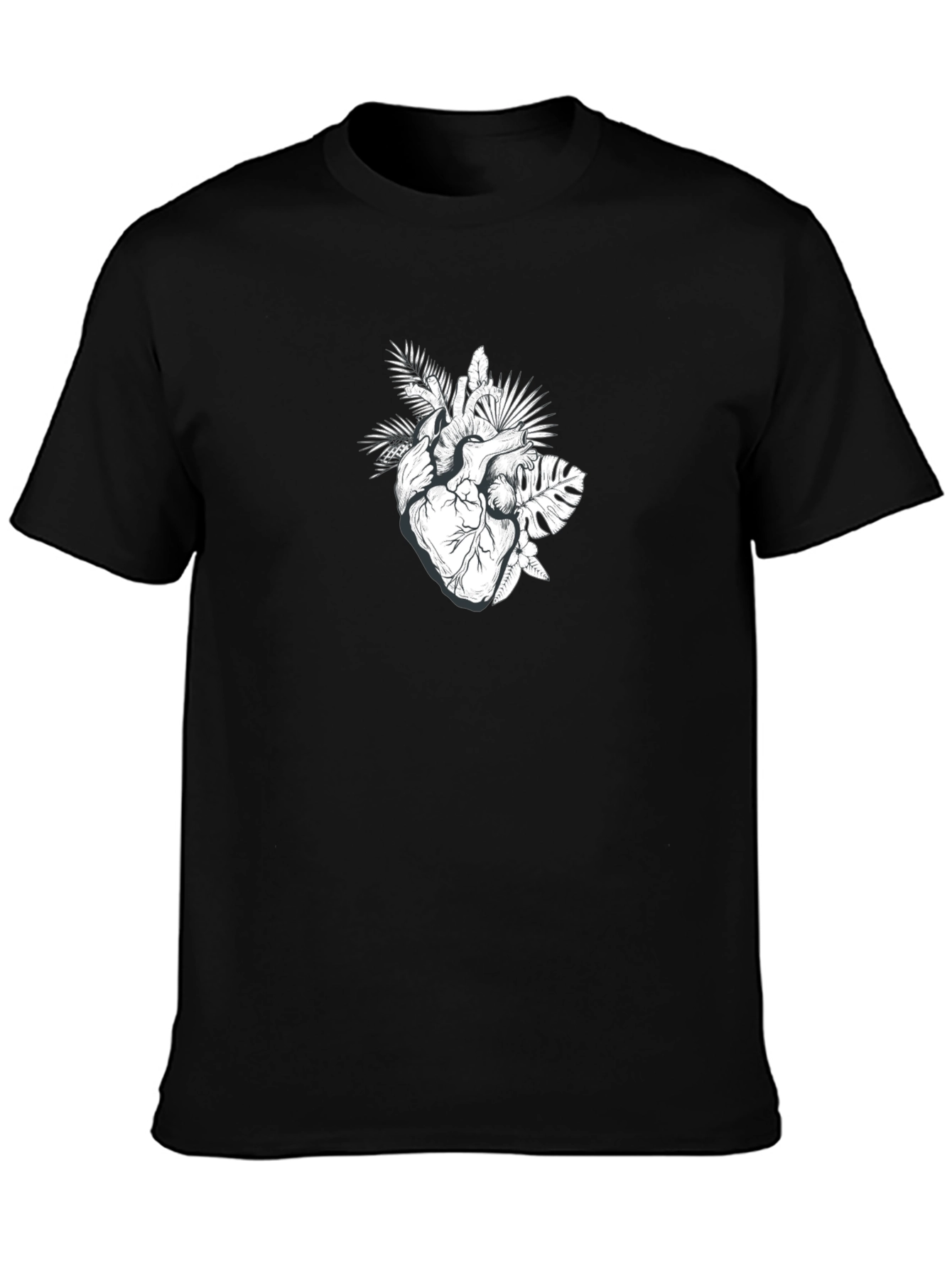 Botanical Heart Graphic Tee - Black Cotton T-Shirt