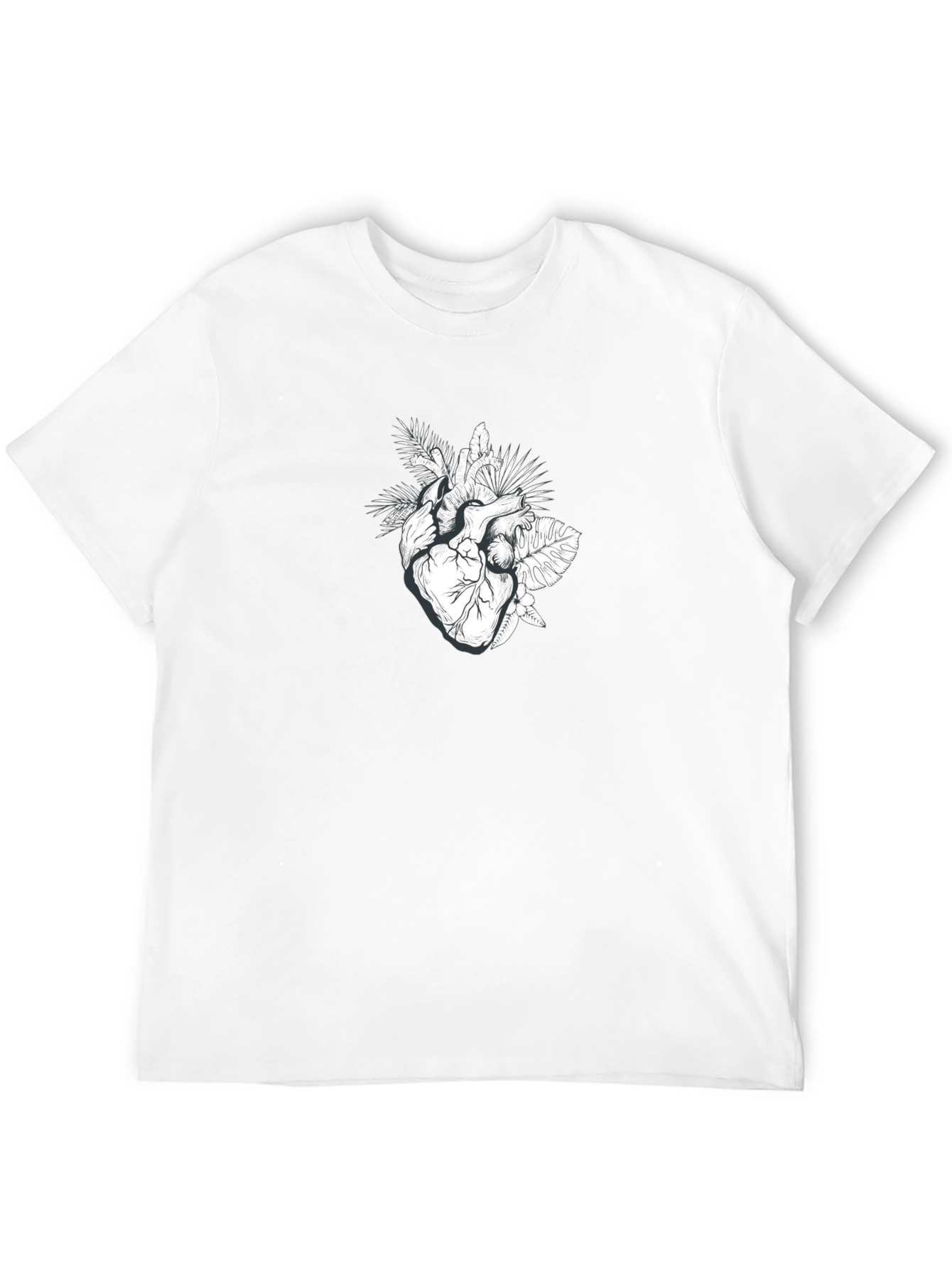 Botanical Heart Graphic Tee - Black Cotton T-Shirt