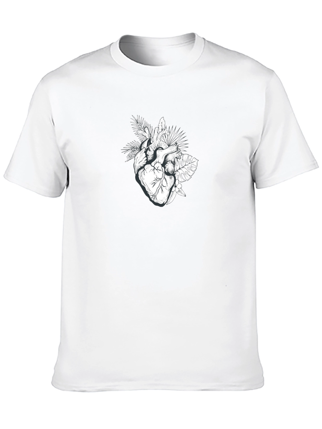 Botanical Heart Graphic Tee - Black Cotton T-Shirt