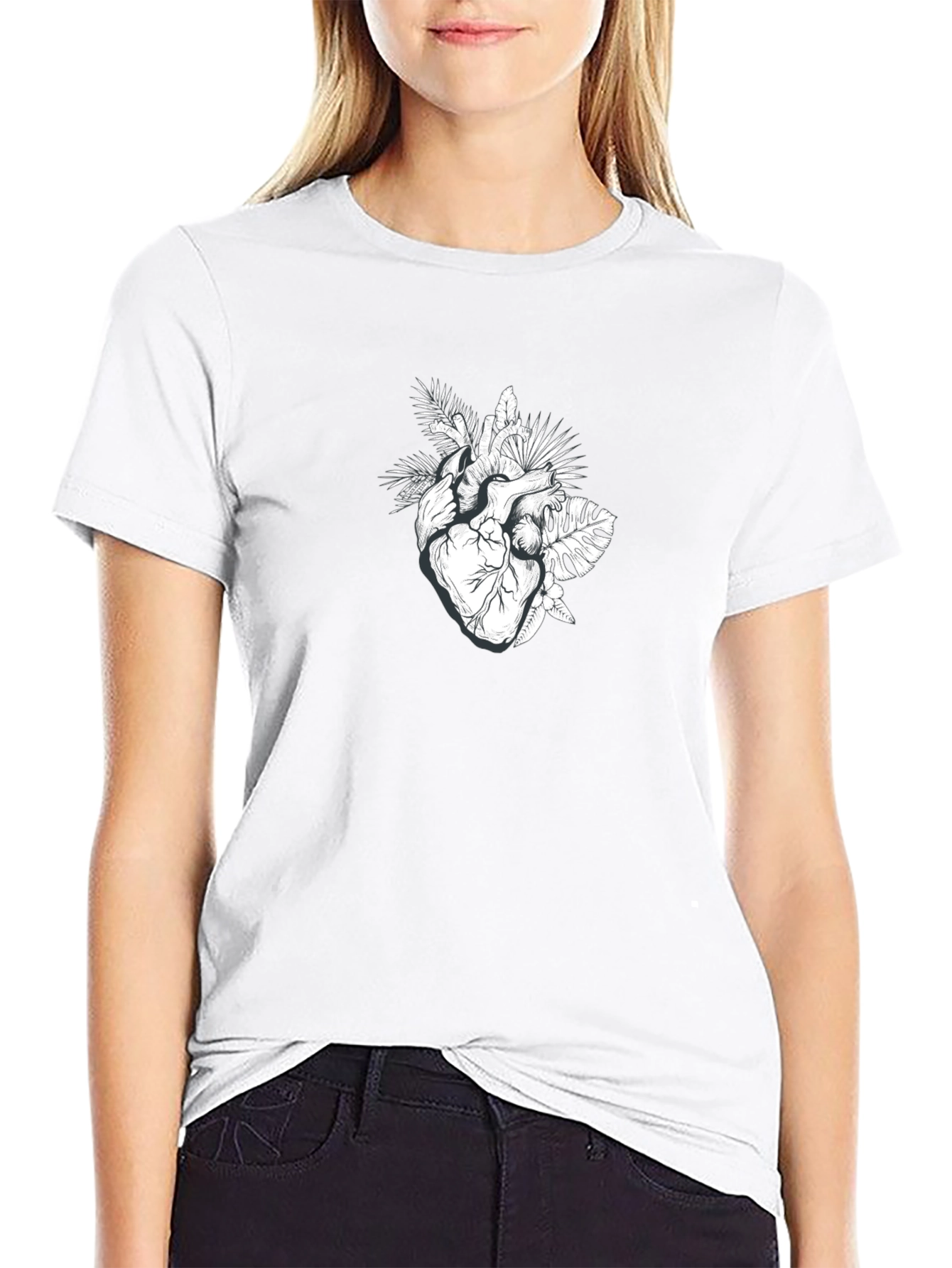 Botanical Heart Graphic Tee - Black Cotton T-Shirt