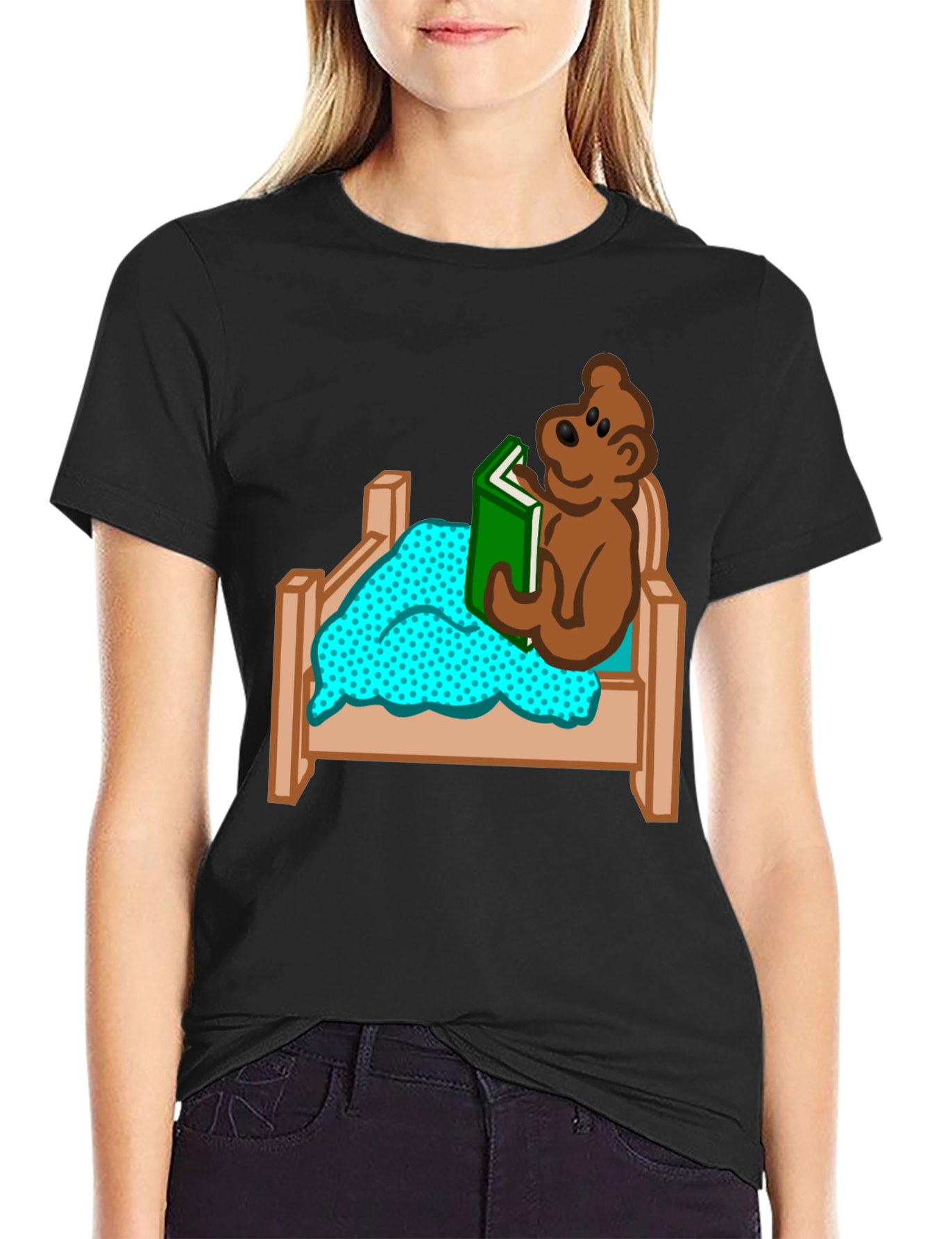 Bear Reading in Bed Graphic T-Shirt