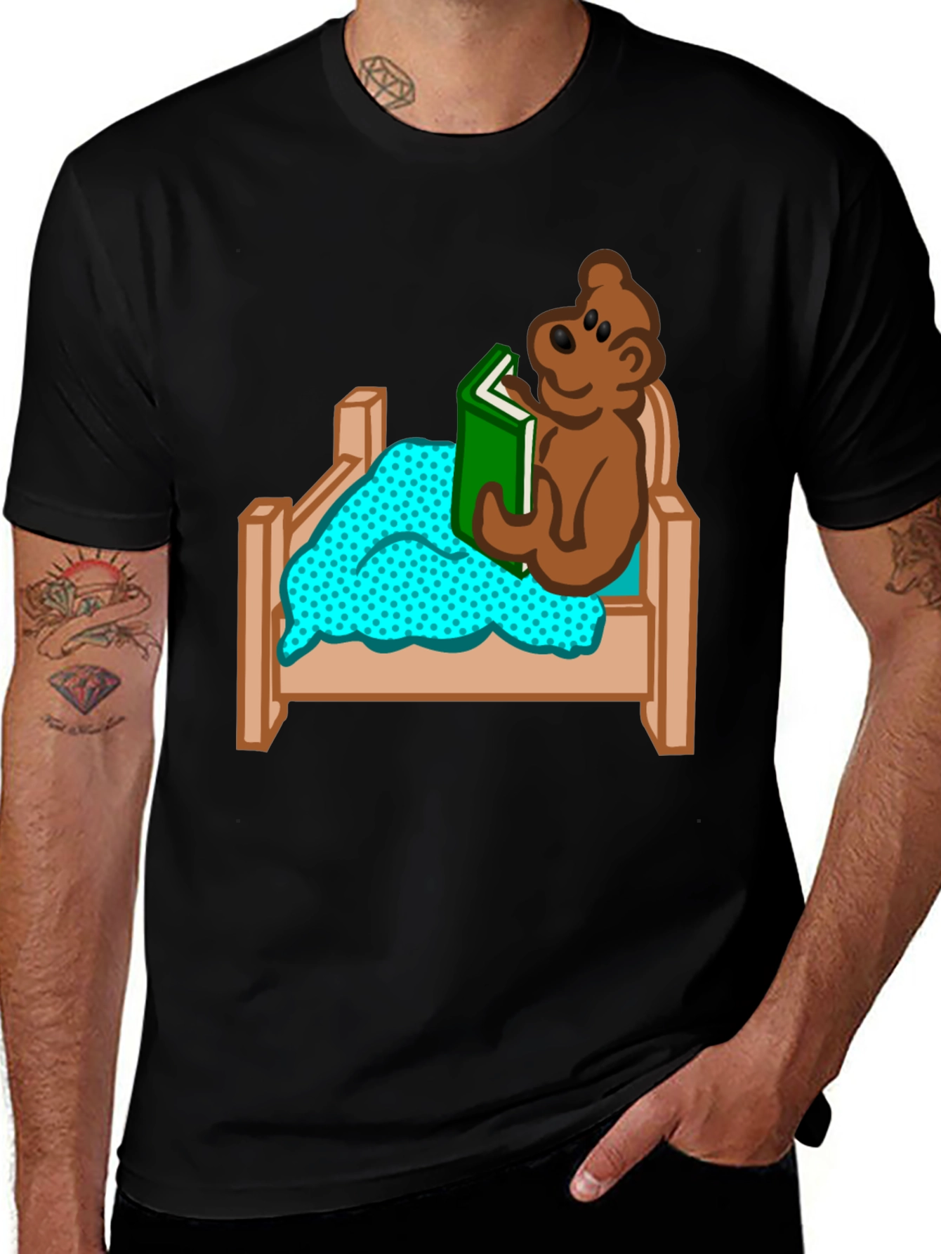 Bear Reading in Bed Graphic T-Shirt