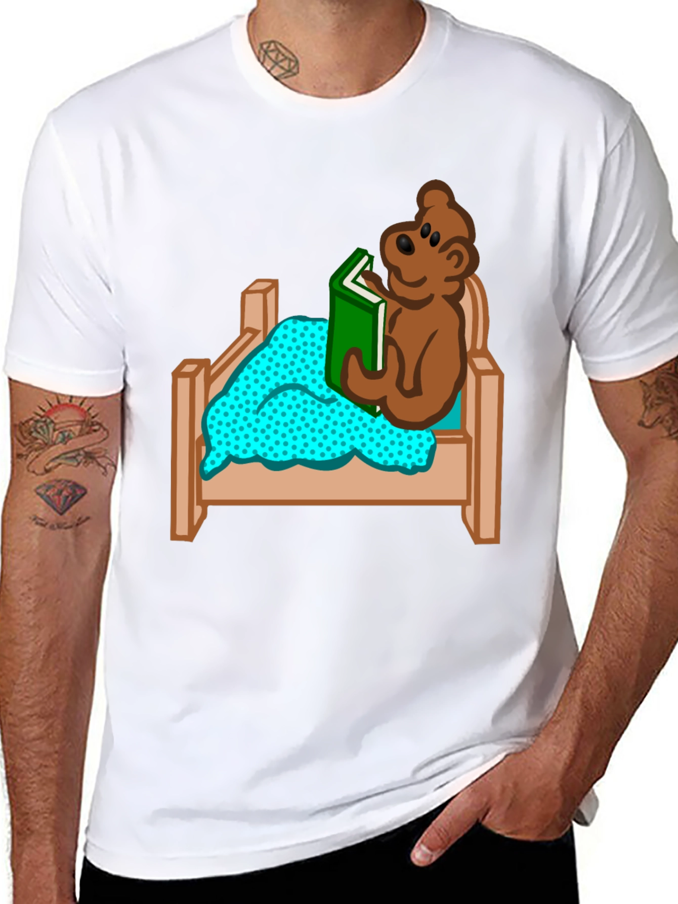 Bear Reading in Bed Graphic T-Shirt