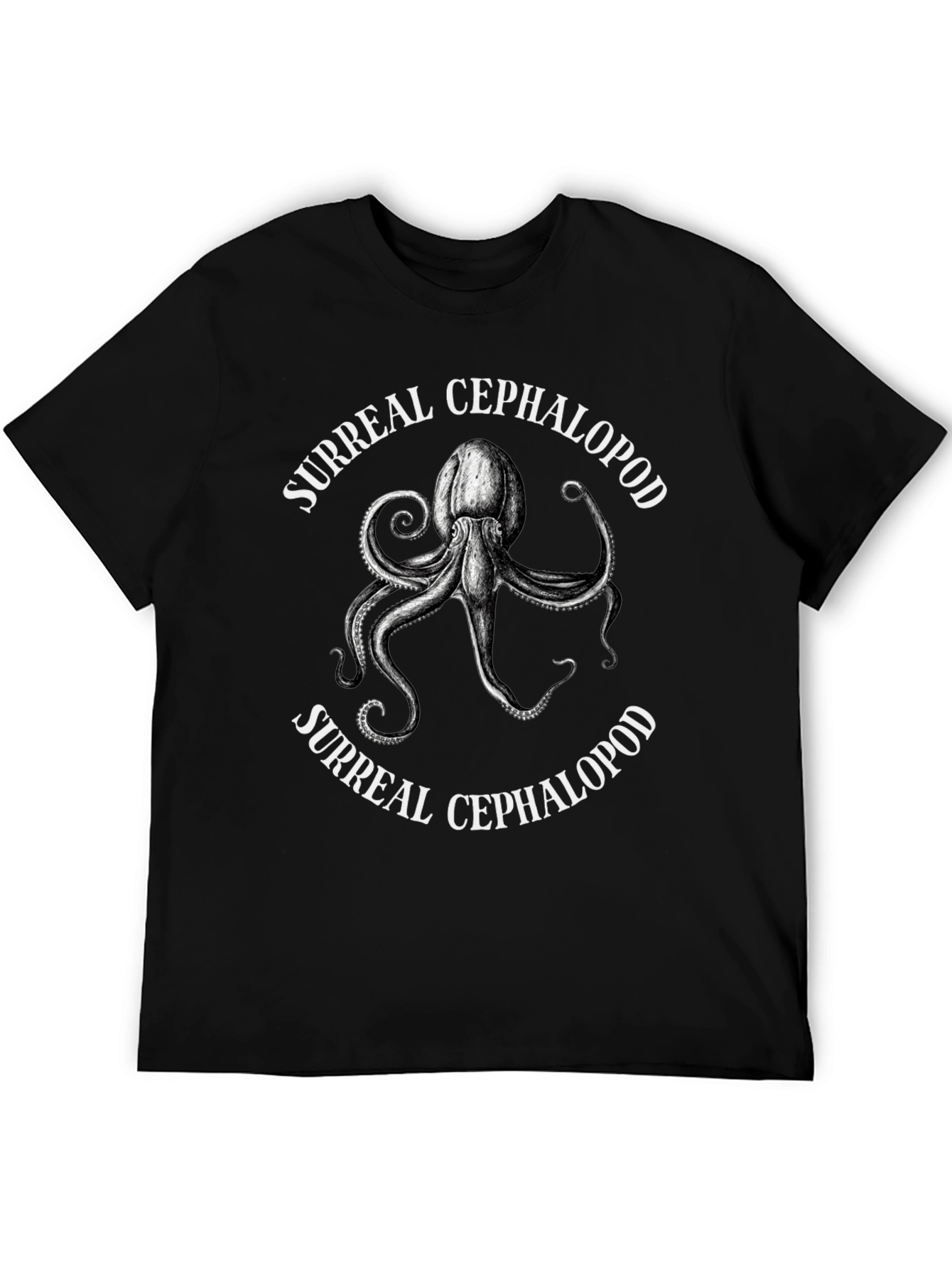 Surreal Cephalopod Graphic Tee - Black Cotton T-Shirt