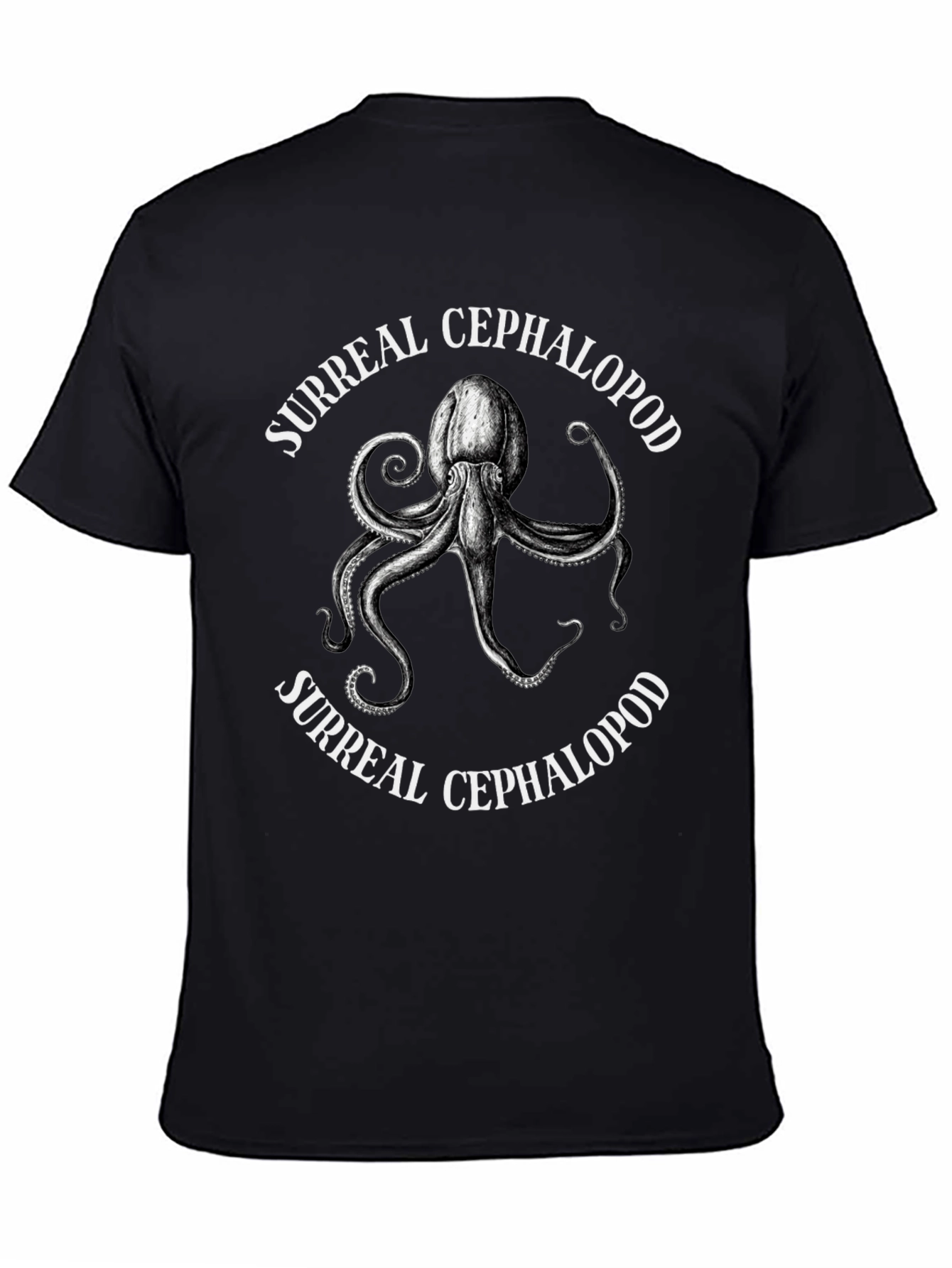Surreal Cephalopod Graphic Tee - Black Cotton T-Shirt
