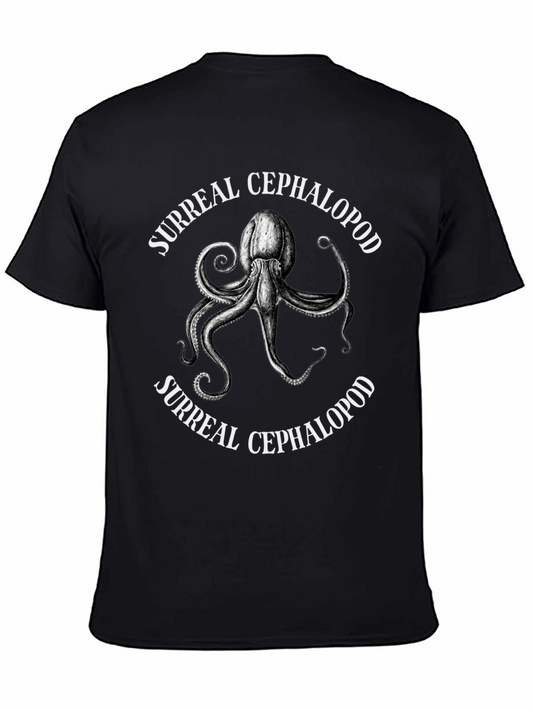 Surreal Cephalopod Graphic Tee - Black Cotton T-Shirt
