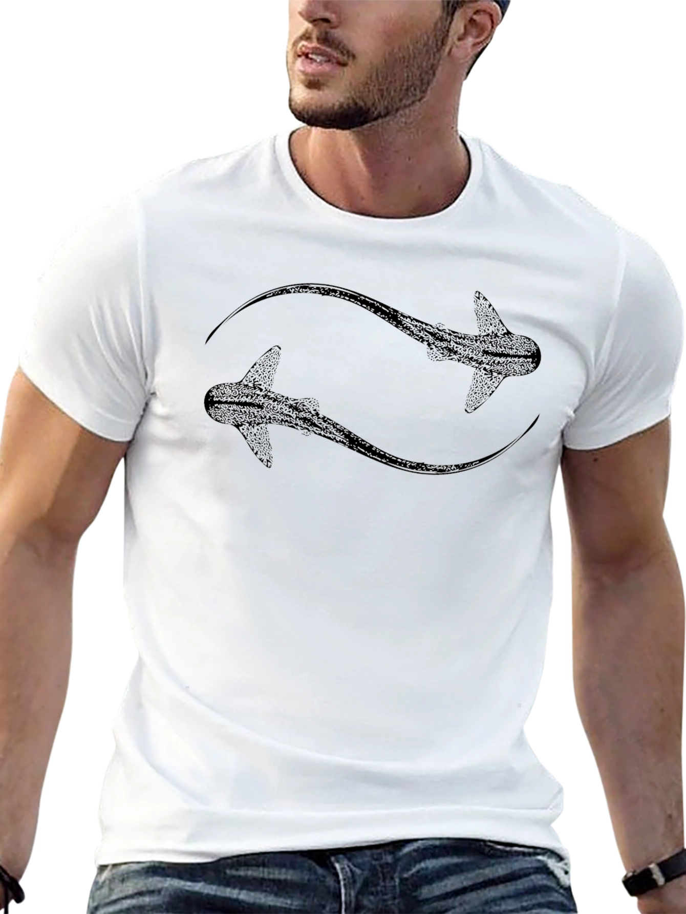 Stylish Black Graphic Tee - Shark Design