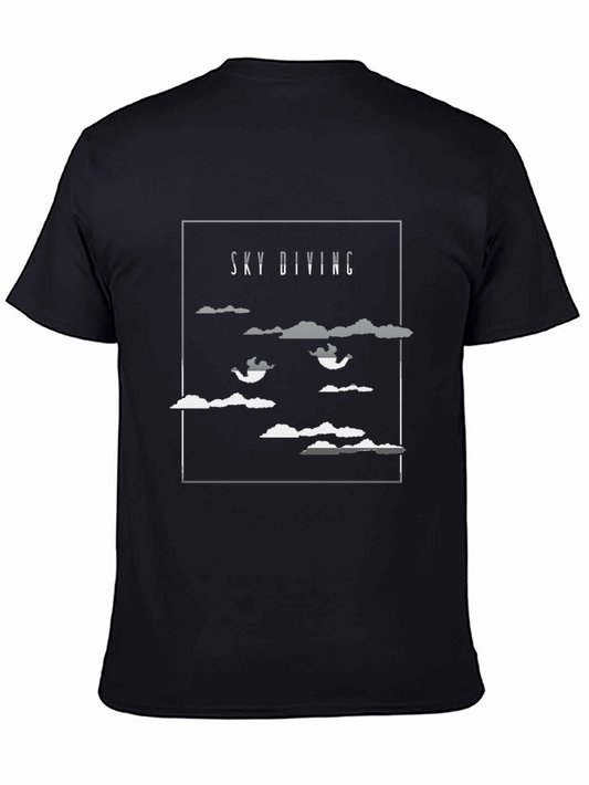 Sky Diving Graphic Tee - Black Cotton T-Shirt