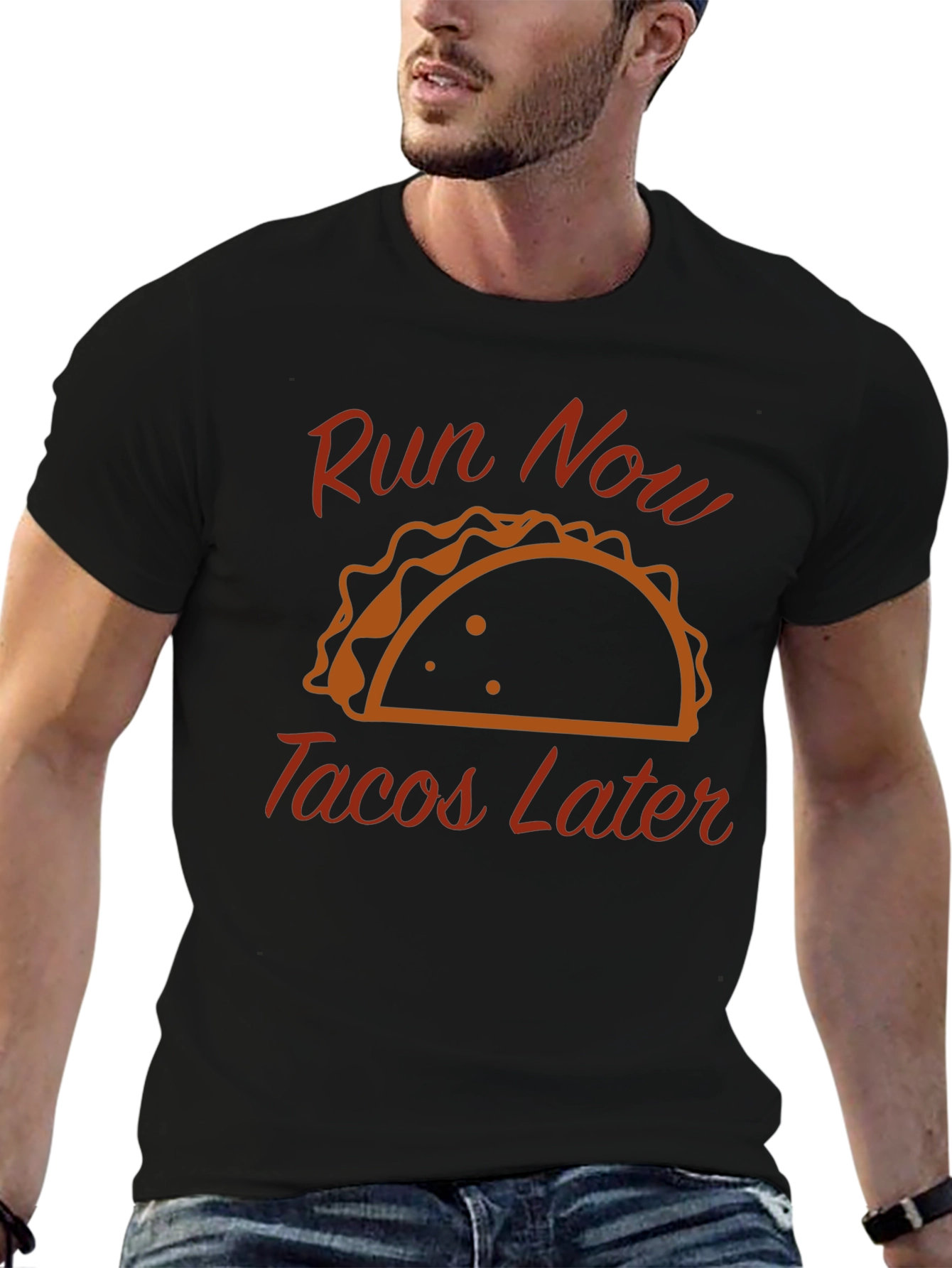 Run Now Tacos Later Funny Graphic Tee