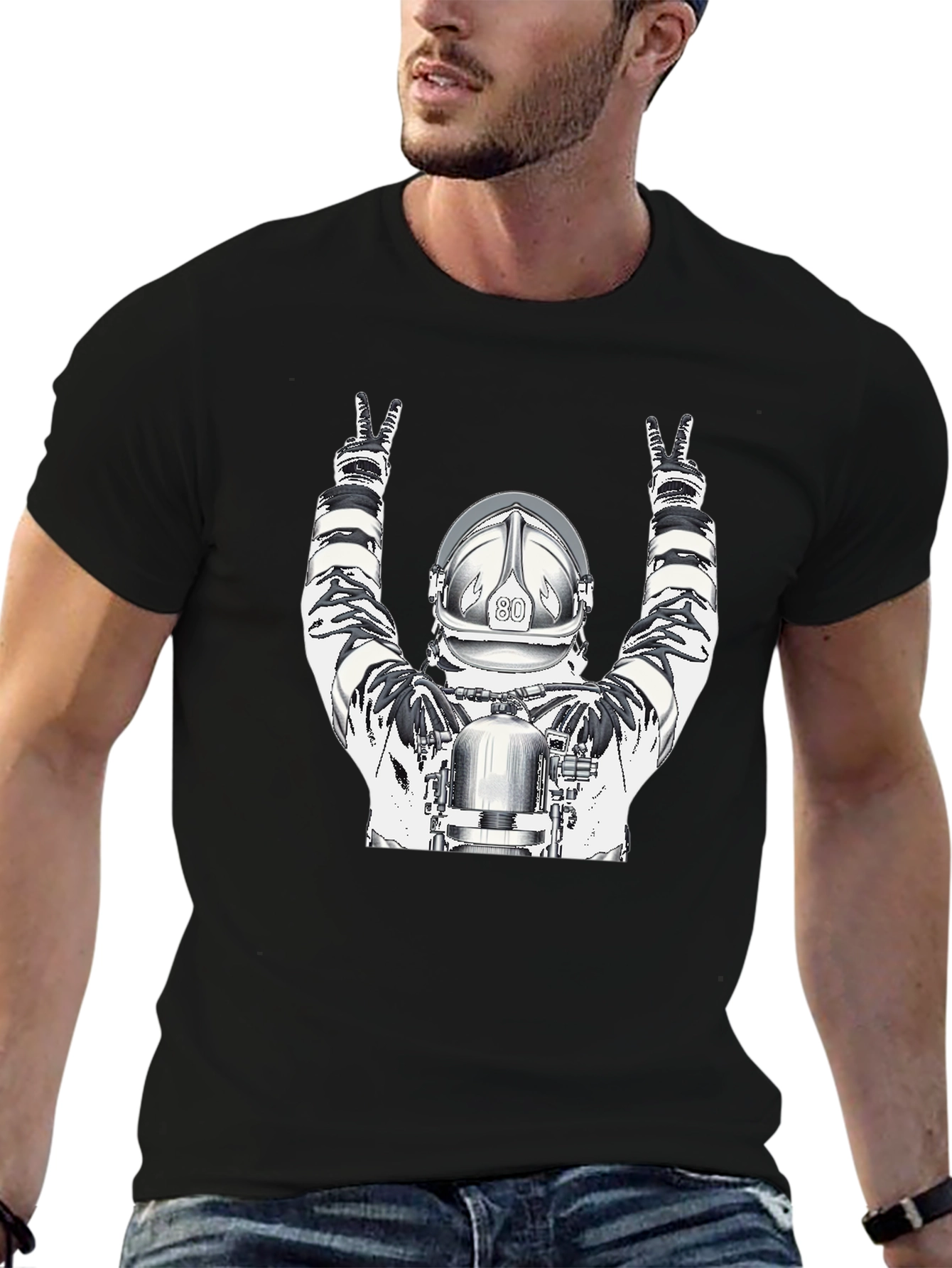 Astronaut Graphic Tee - Black Cotton T-Shirt