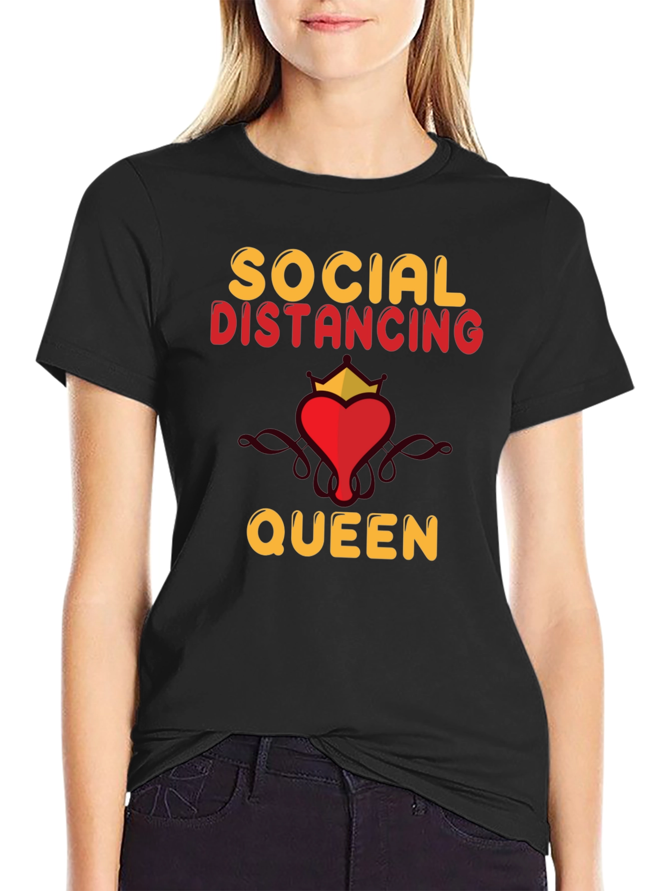 Social Distancing Queen T-Shirt - Funny Novelty Tee
