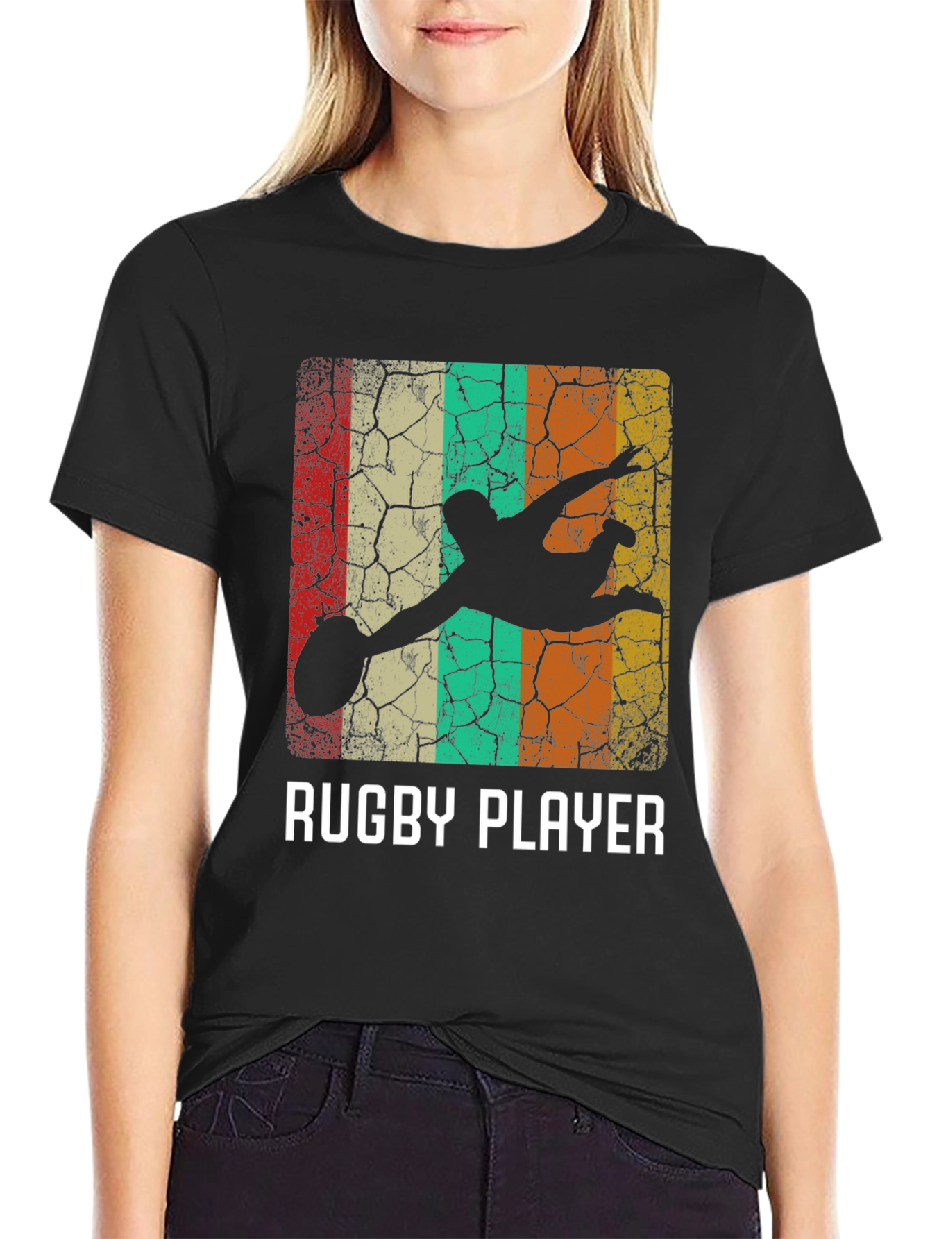 Rugby Player Retro Style Graphic T-Shirt