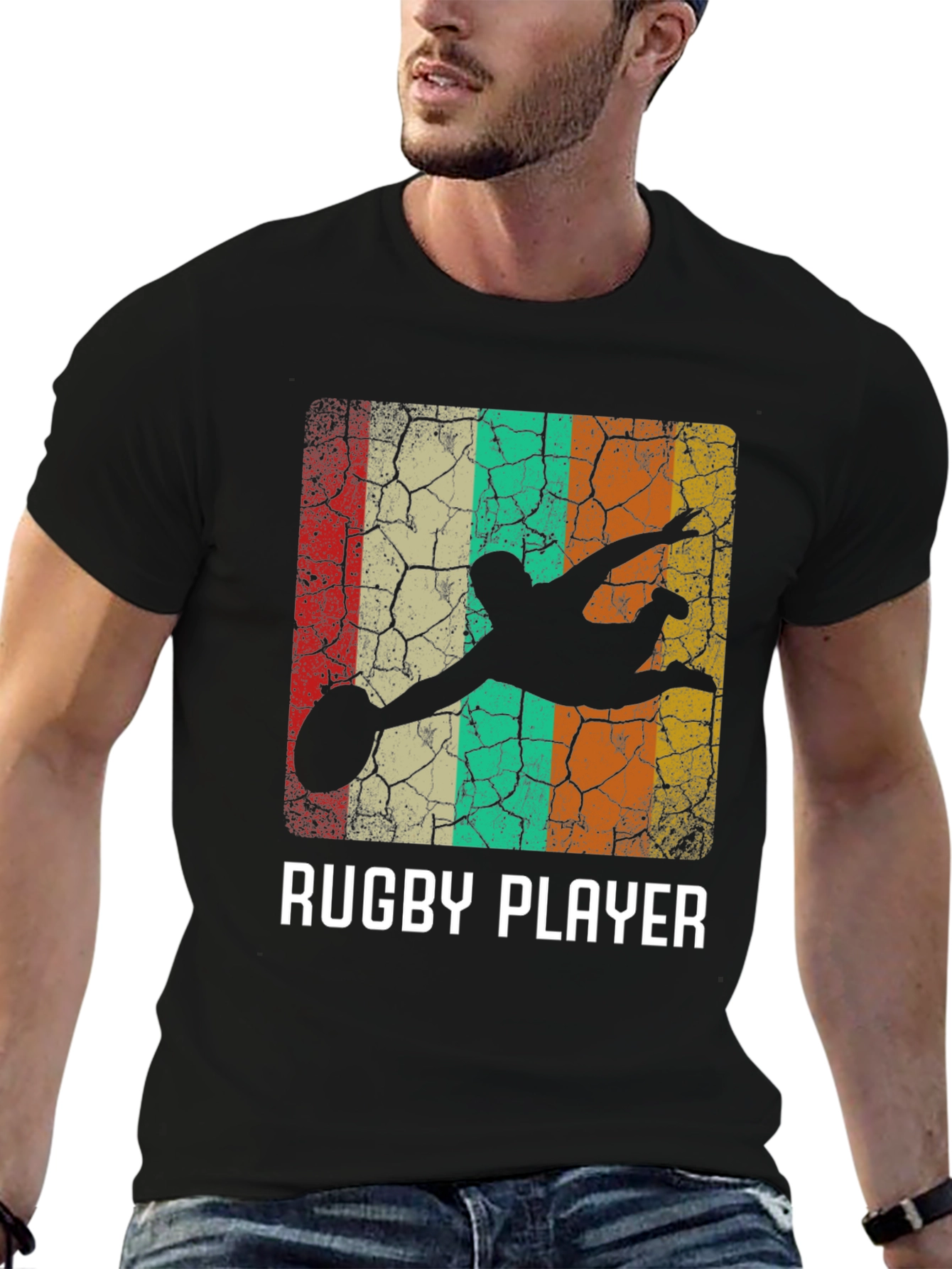 Rugby Player Retro Style Graphic T-Shirt