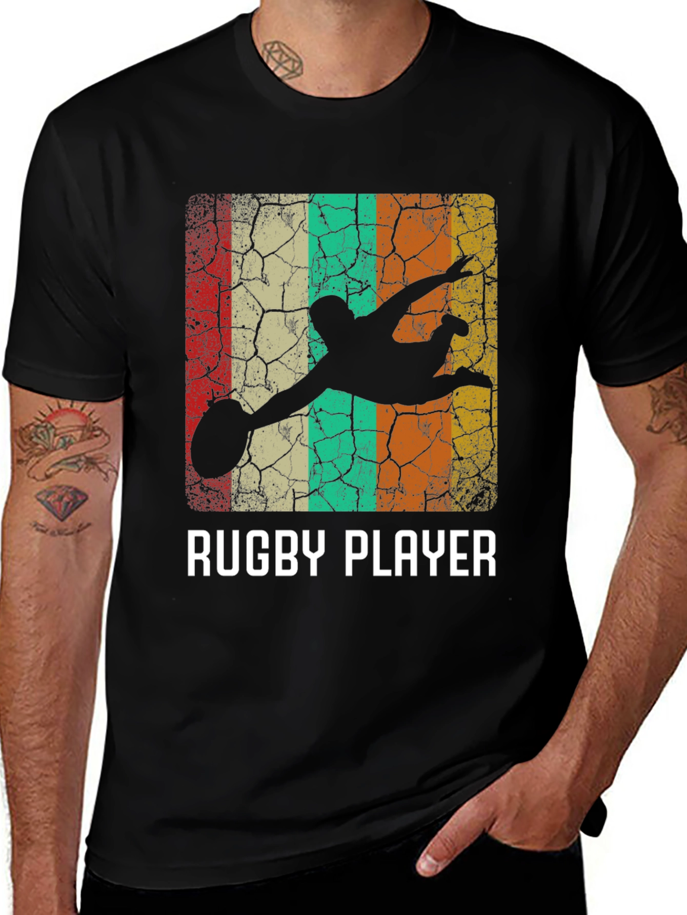 Rugby Player Retro Style Graphic T-Shirt