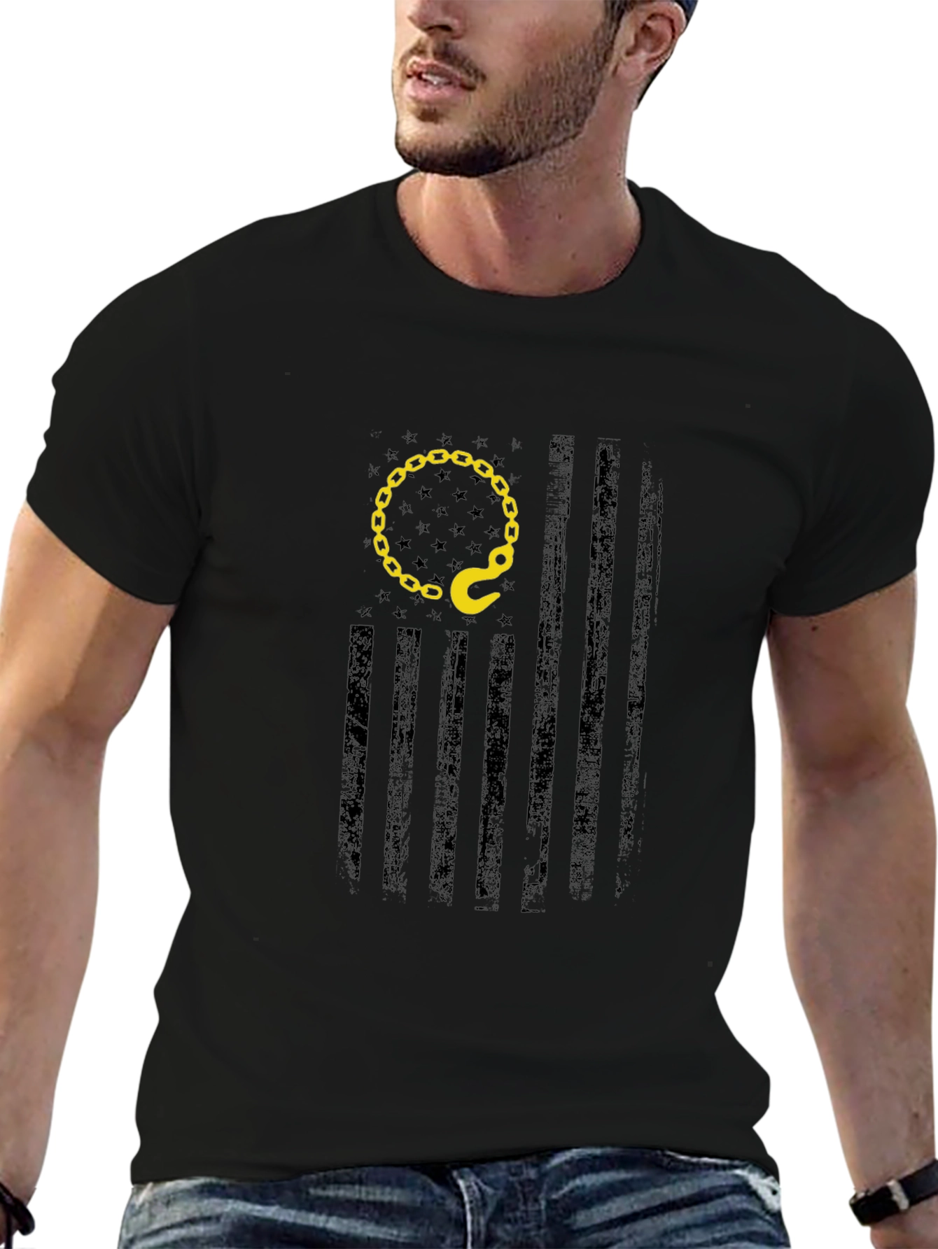 Tow Truck Driver American Flag Graphic T-Shirt
