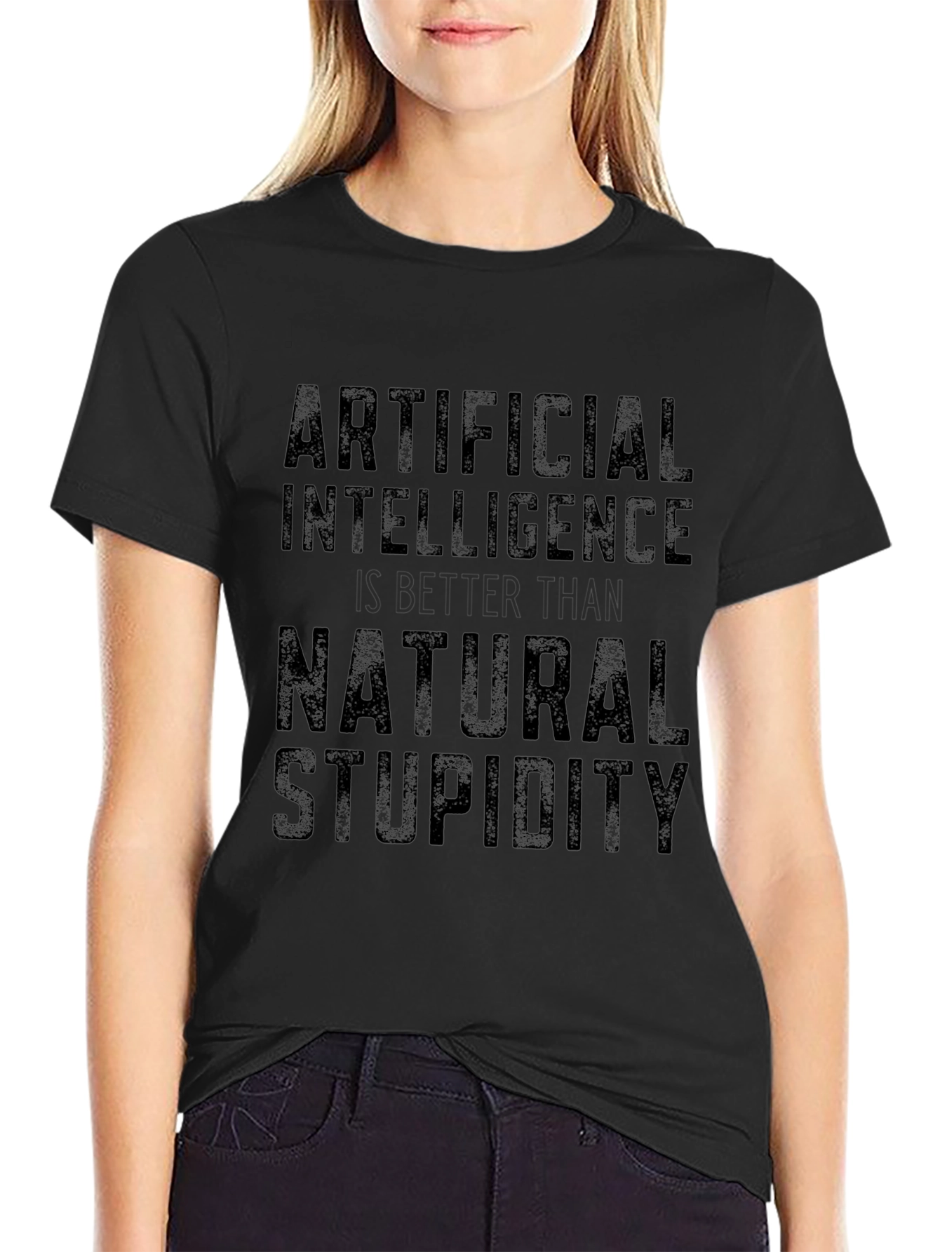 Artificial Intelligence vs Natural Stupidity Black T-Shirt