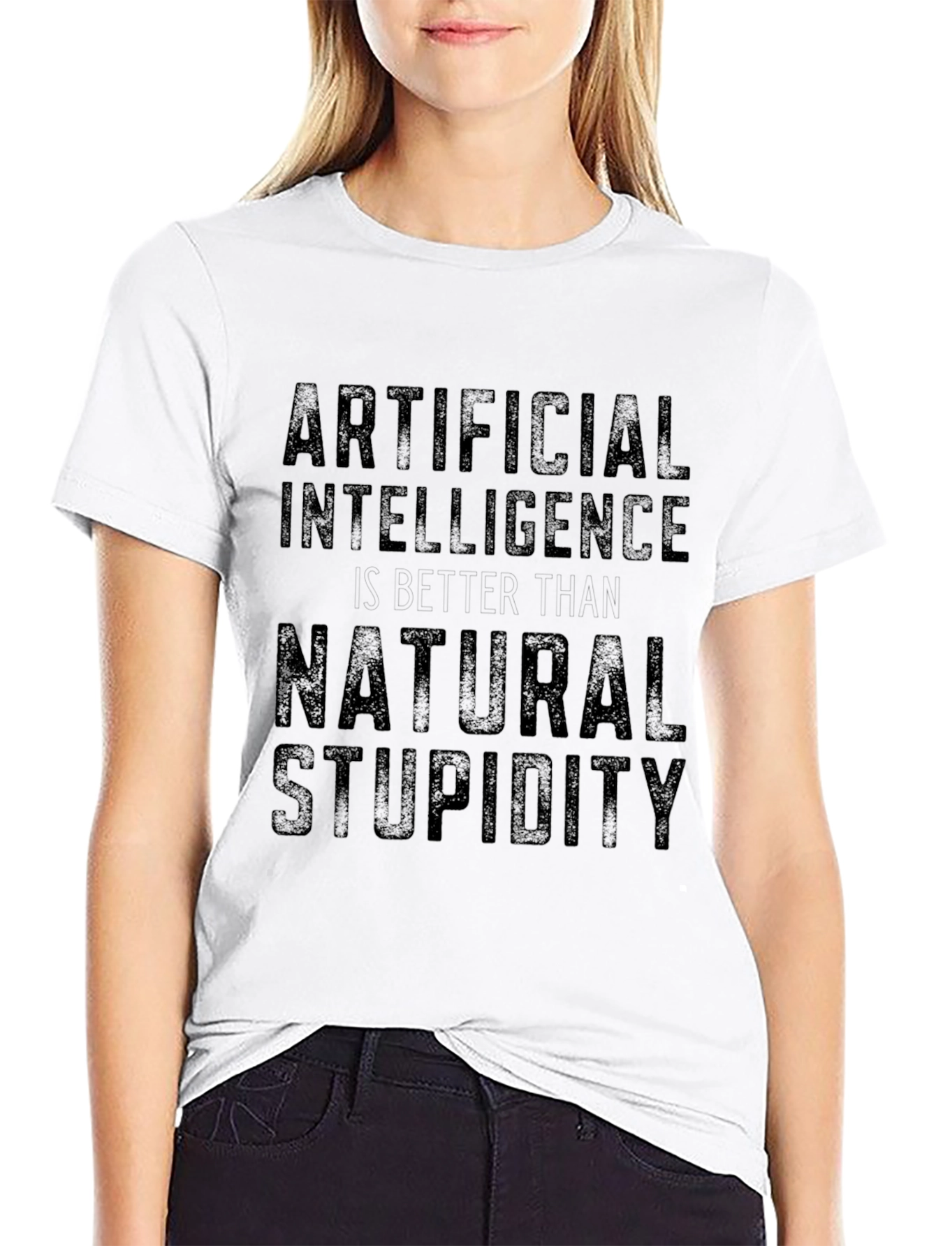 Artificial Intelligence vs Natural Stupidity Black T-Shirt
