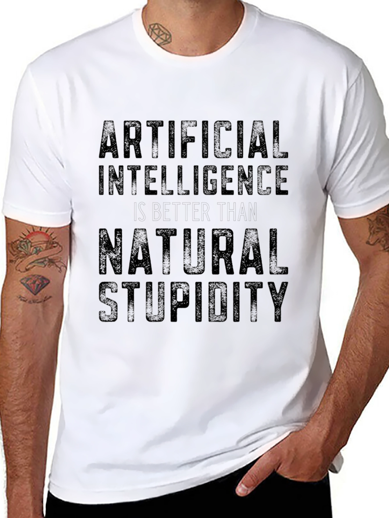 Artificial Intelligence vs Natural Stupidity Black T-Shirt