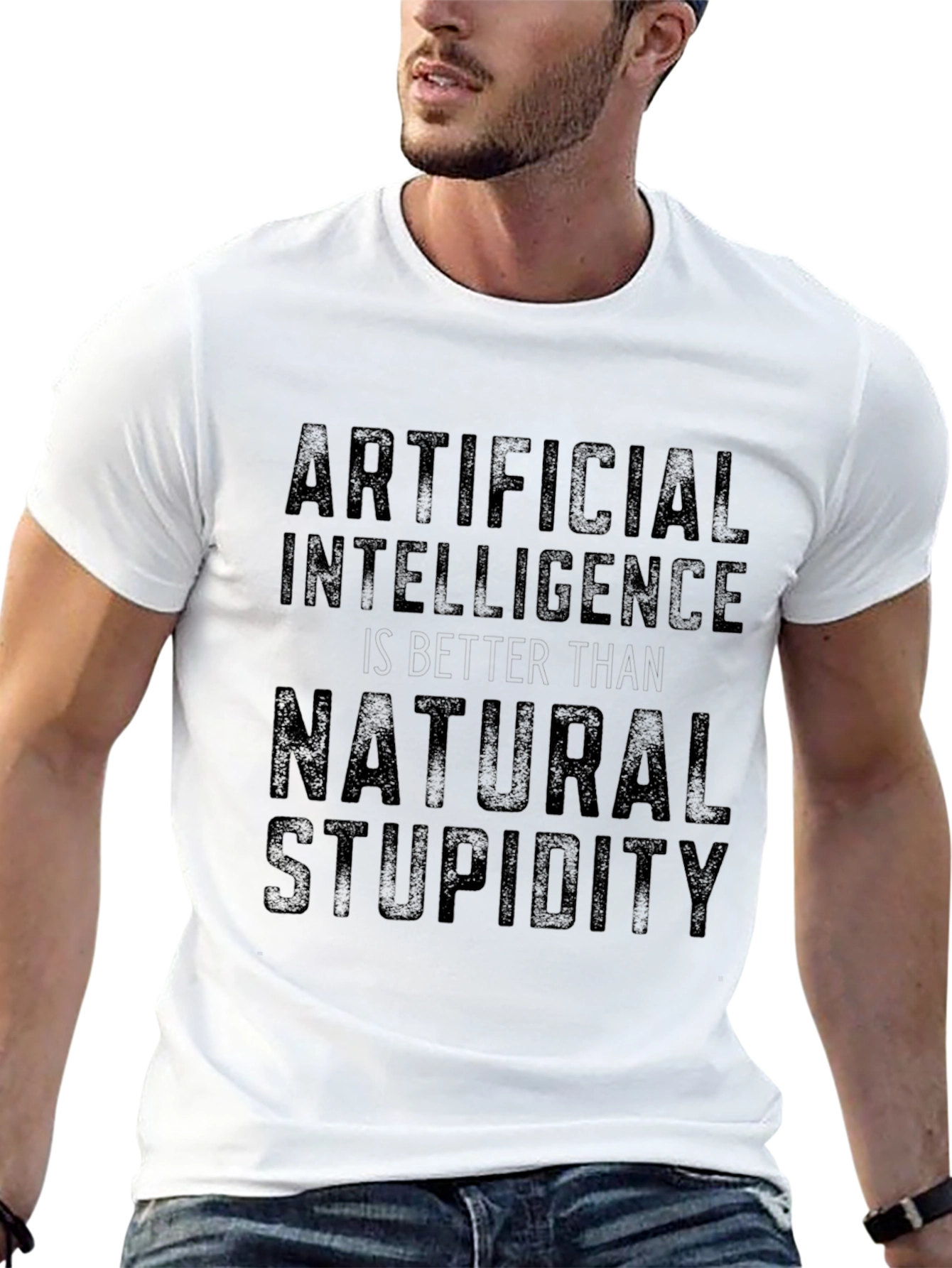 Artificial Intelligence vs Natural Stupidity Black T-Shirt