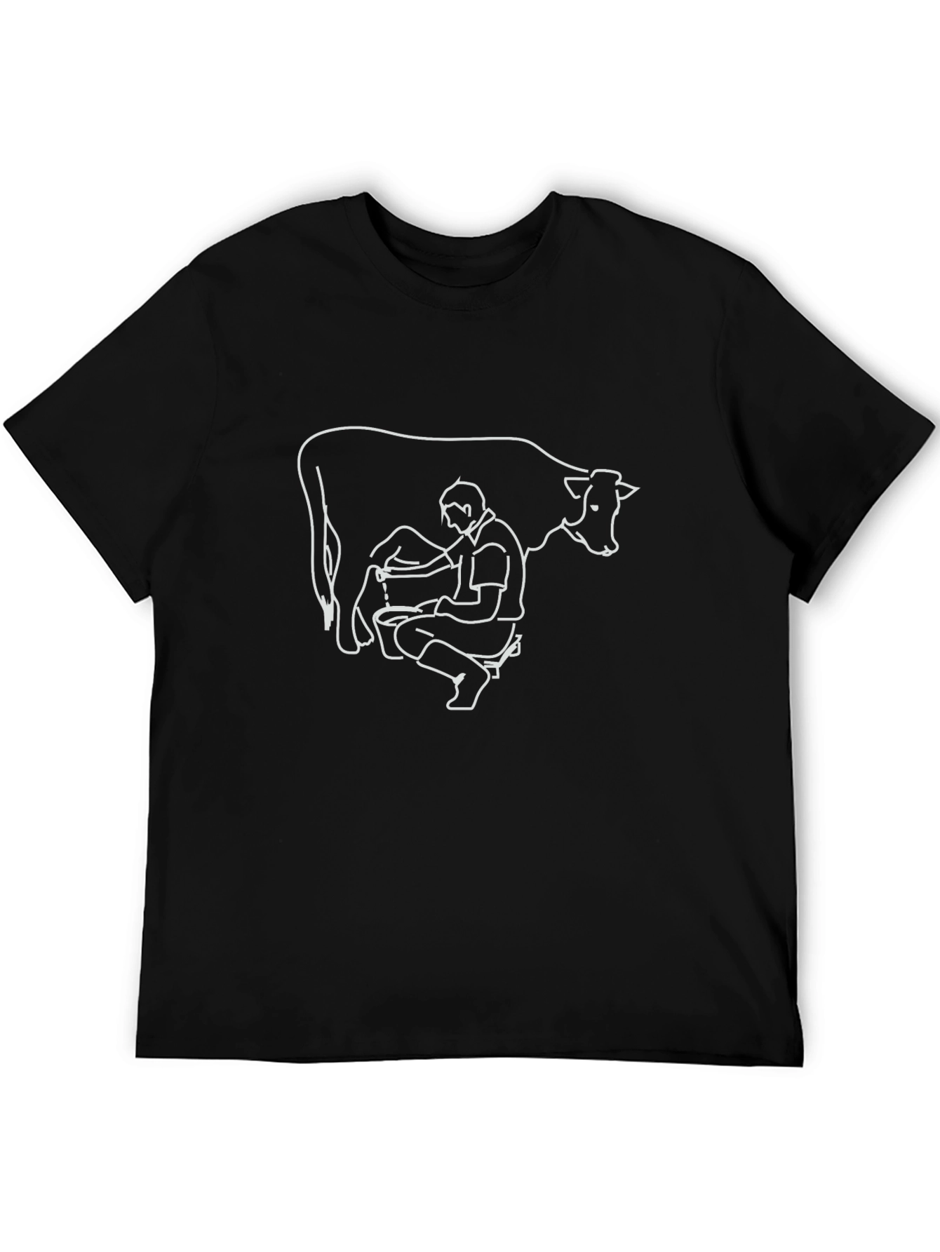Cow Milking Graphic Tee - Black Cotton T-Shirt