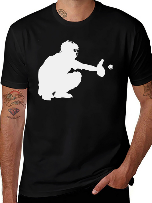 Baseball Catcher Graphic T-Shirt - Black