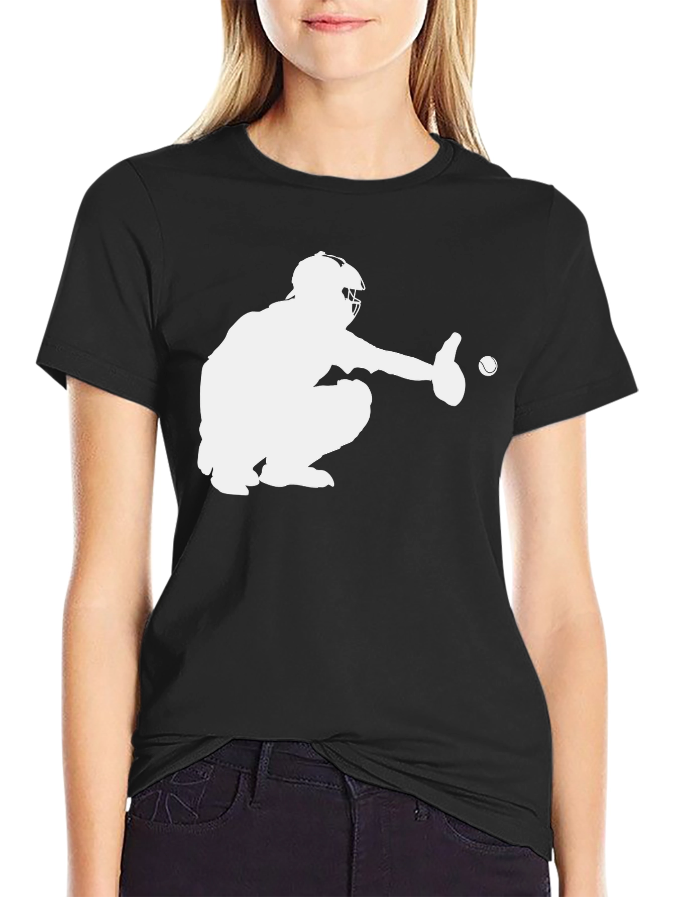 Baseball Catcher Graphic T-Shirt - Black
