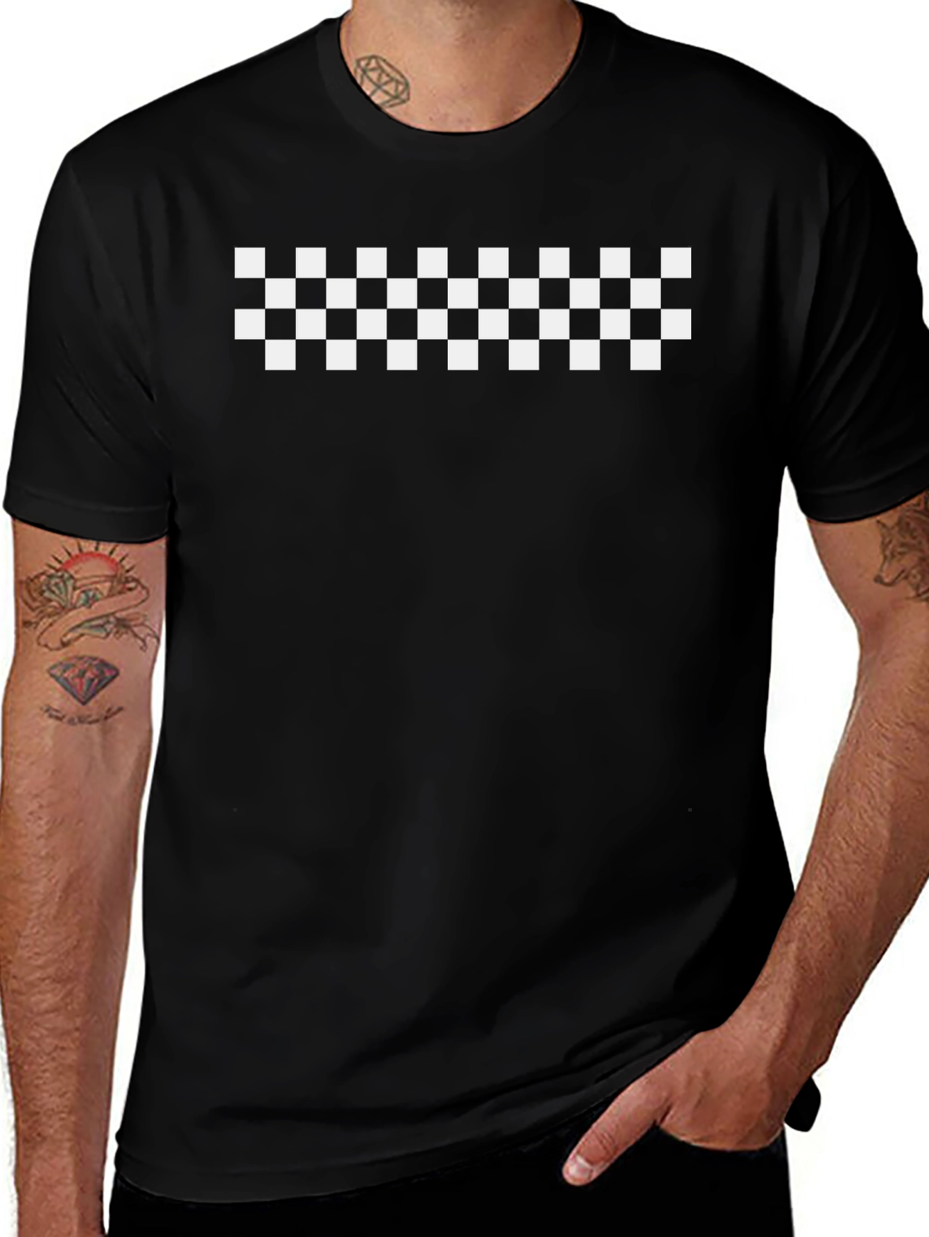 Checkered Pattern Black T-Shirt