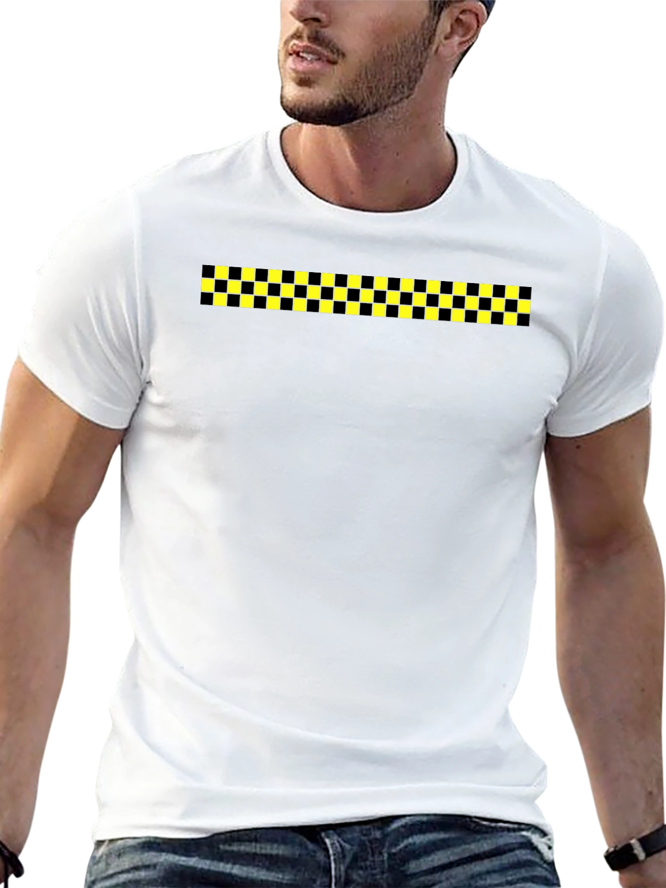 Black Tee with Checkered Stripe