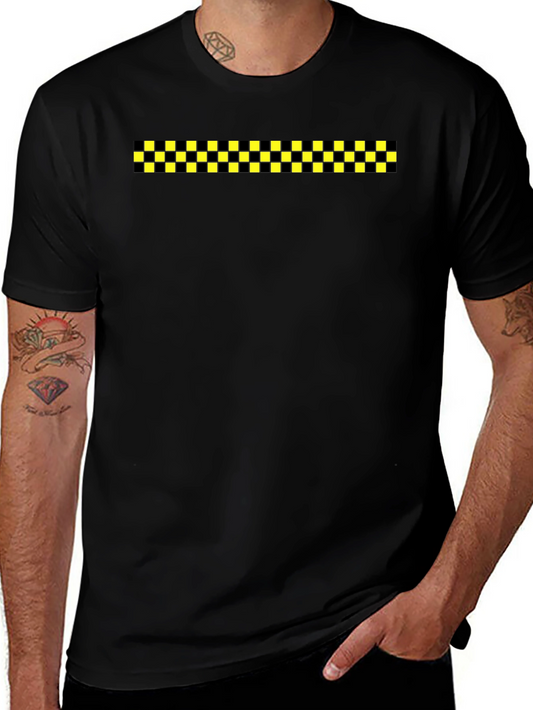 Black Tee with Checkered Stripe