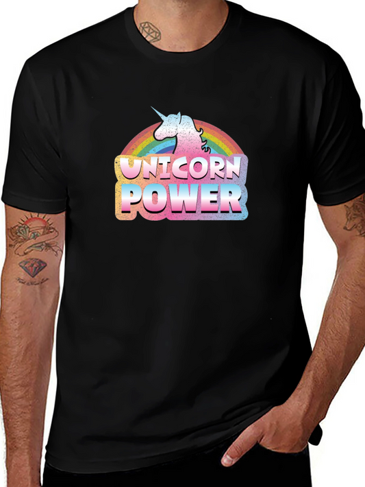 Unicorn Power Rainbow Graphic Tee - Black