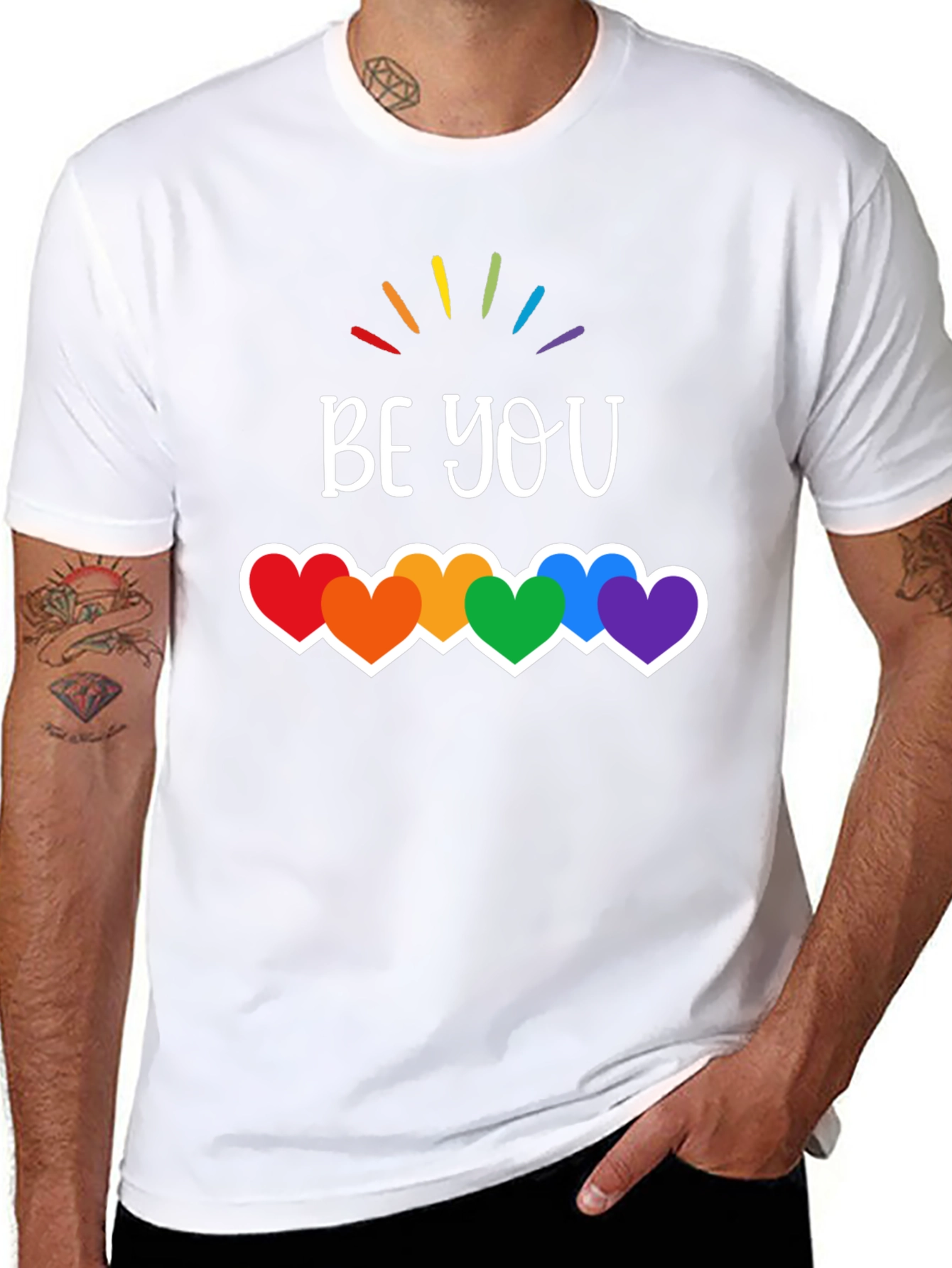 Be You Pride T-Shirt - Rainbow Hearts LGBTQ Tee