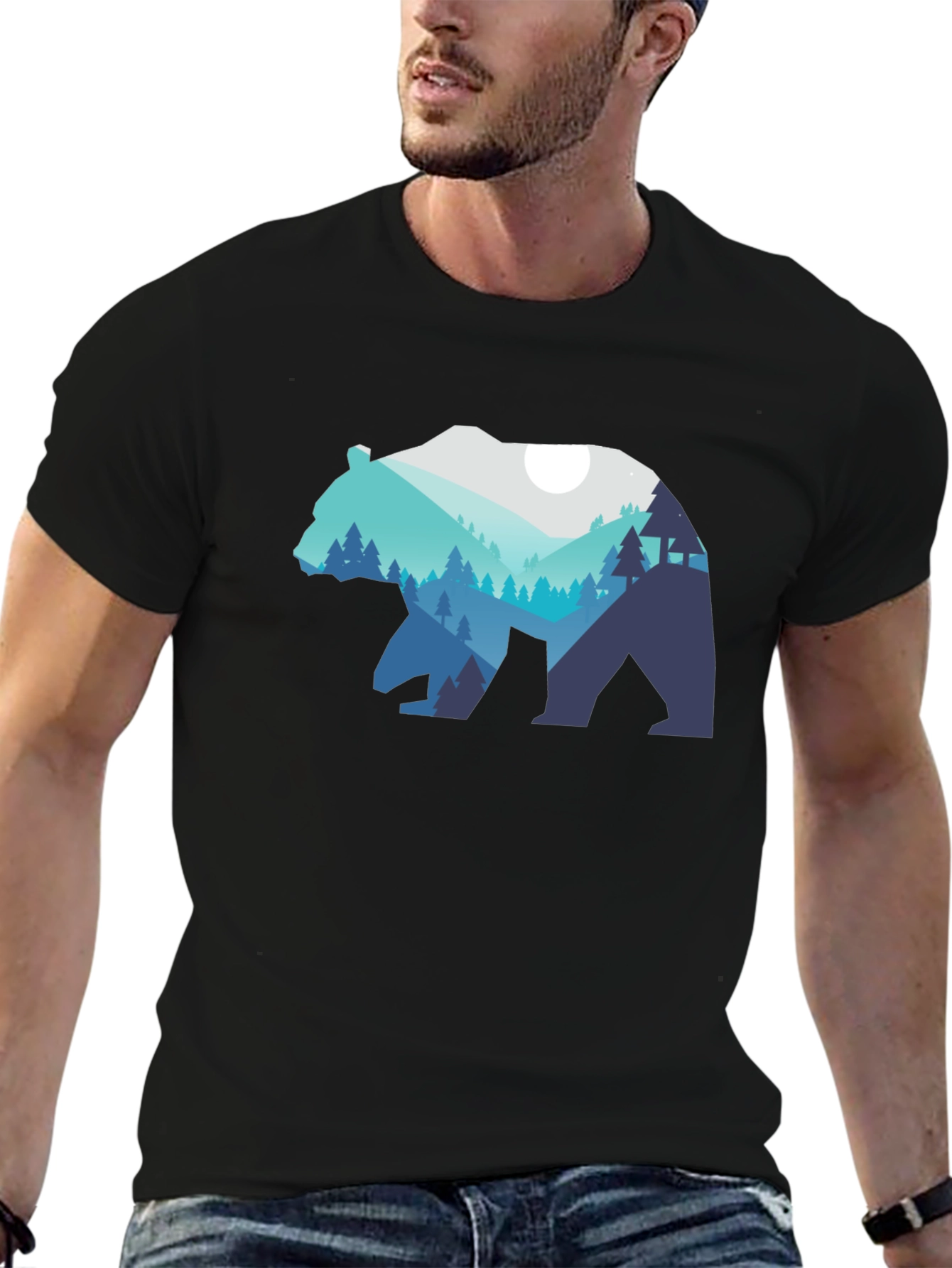 Bear Silhouette Forest Graphic T-Shirt