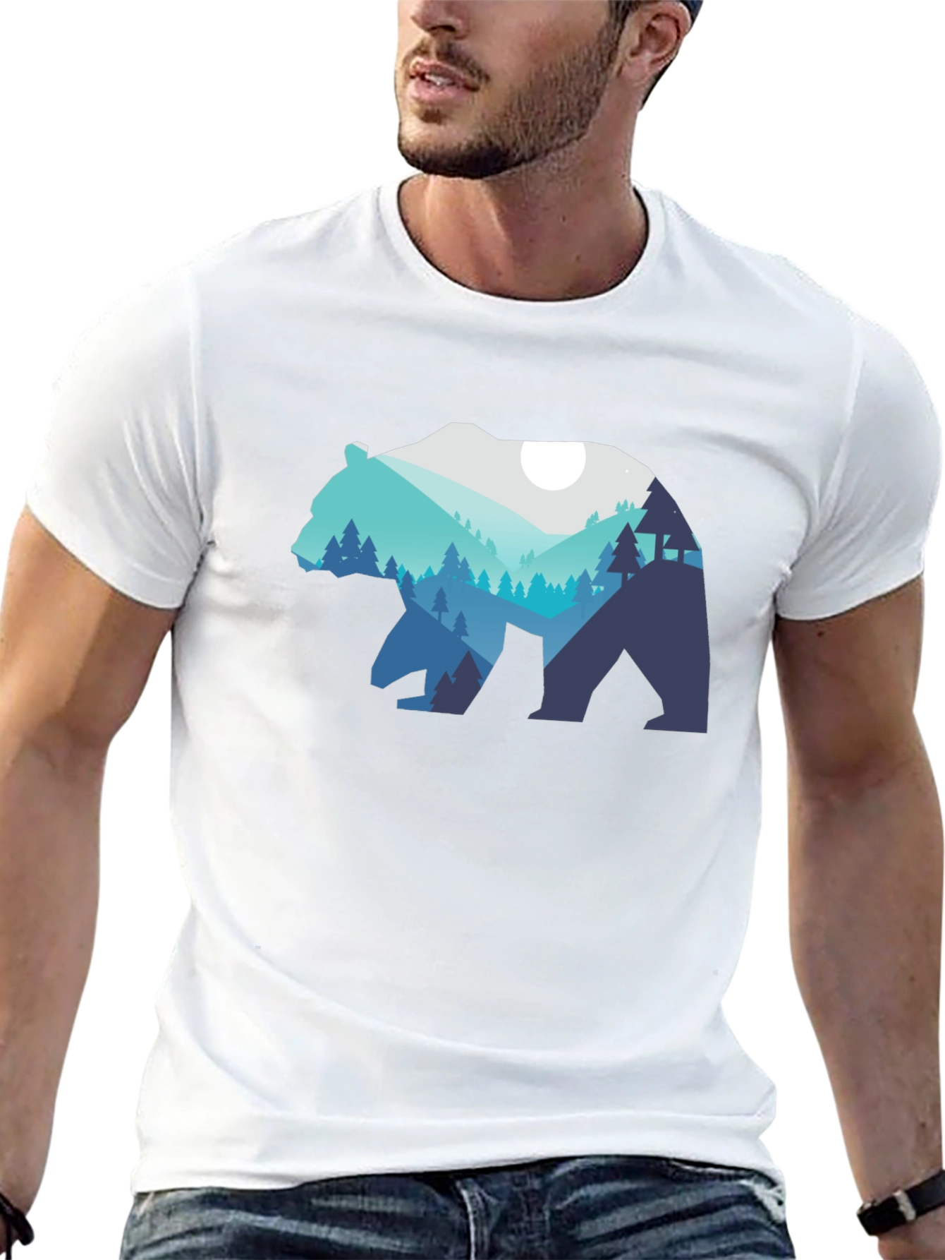 Bear Silhouette Forest Graphic T-Shirt