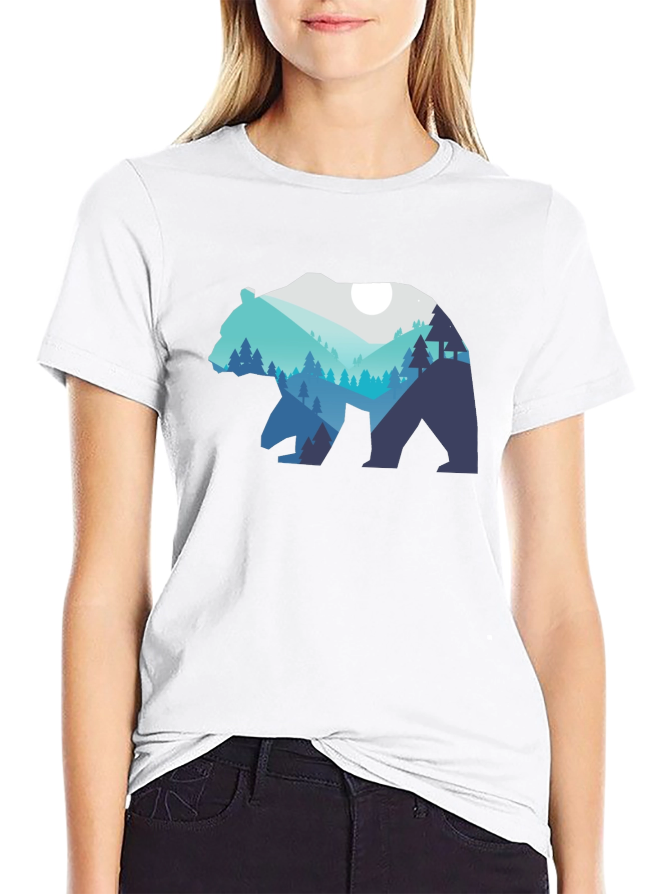 Bear Silhouette Forest Graphic T-Shirt