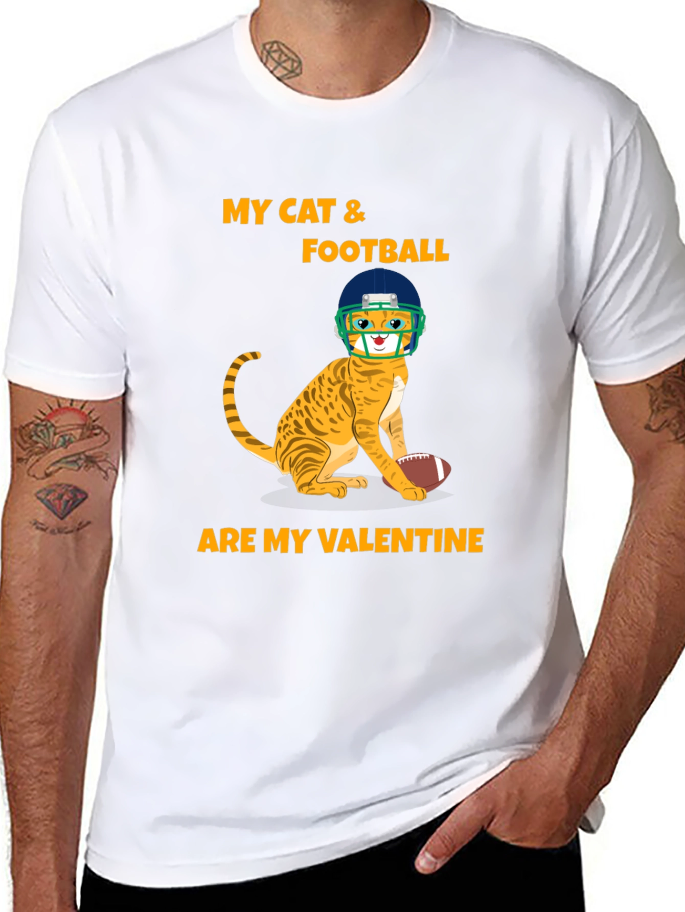 Cat & Football Valentine T-Shirt
