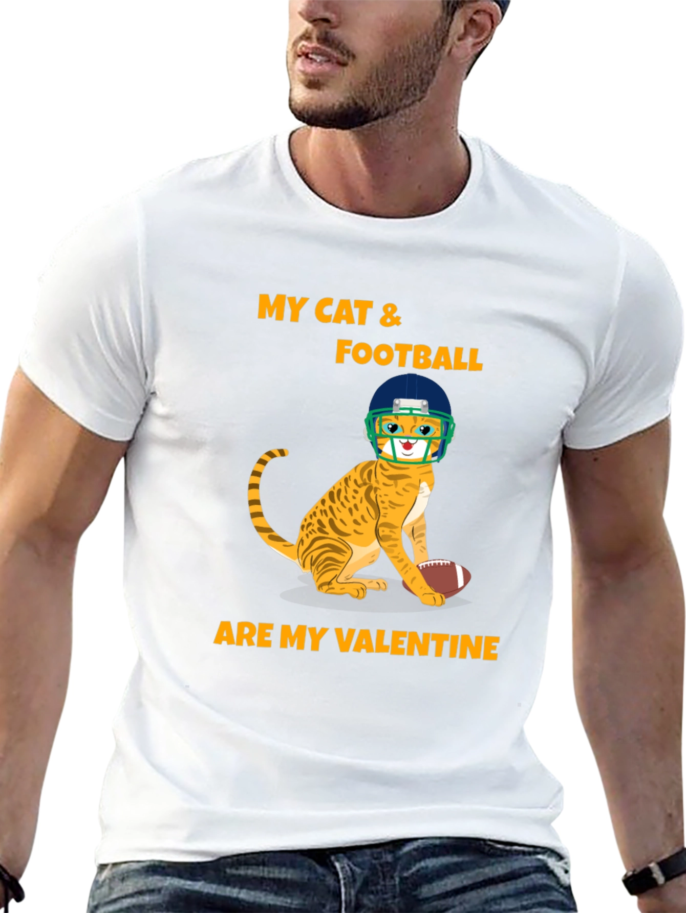 Cat & Football Valentine T-Shirt