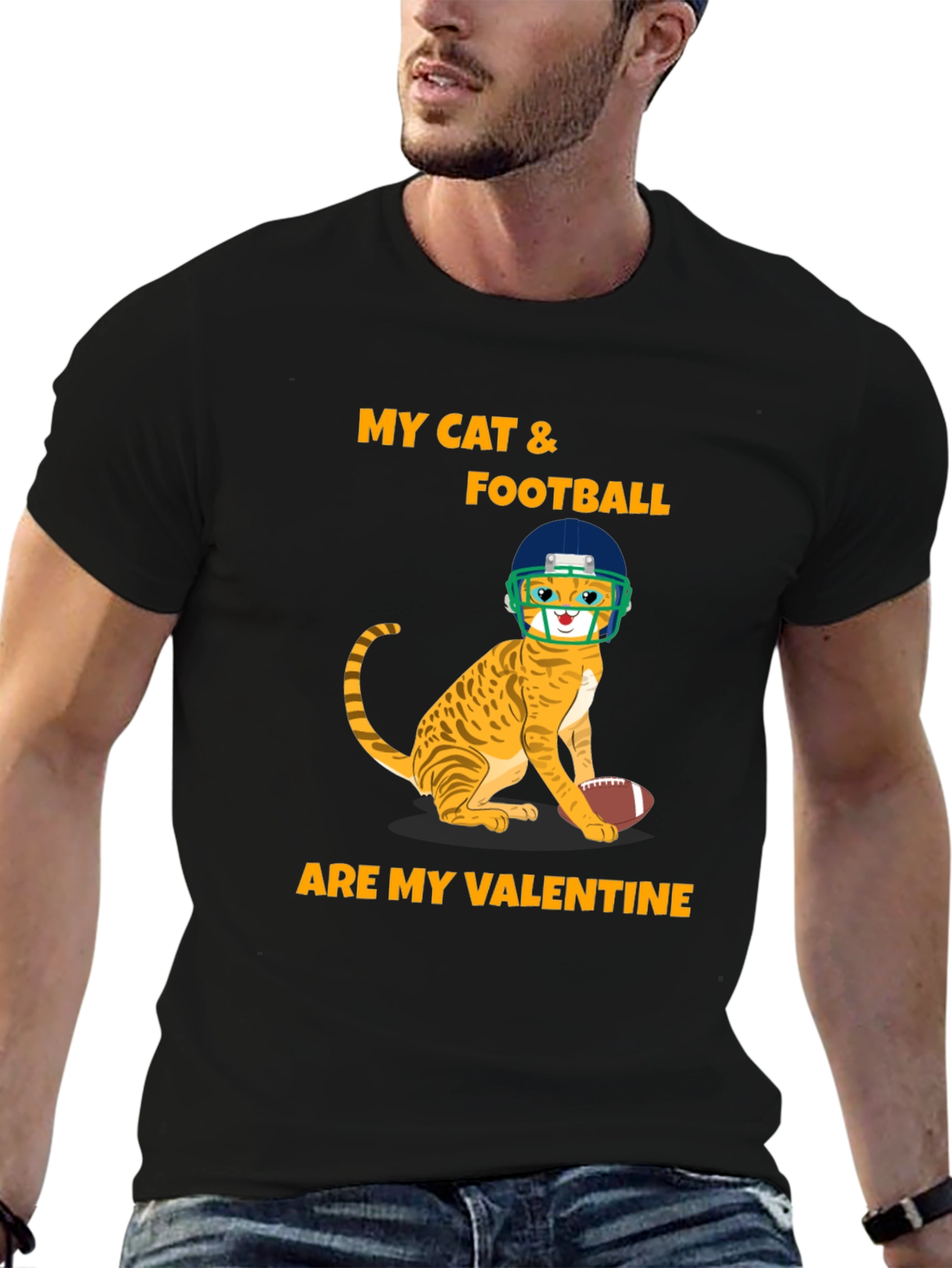 Cat & Football Valentine T-Shirt