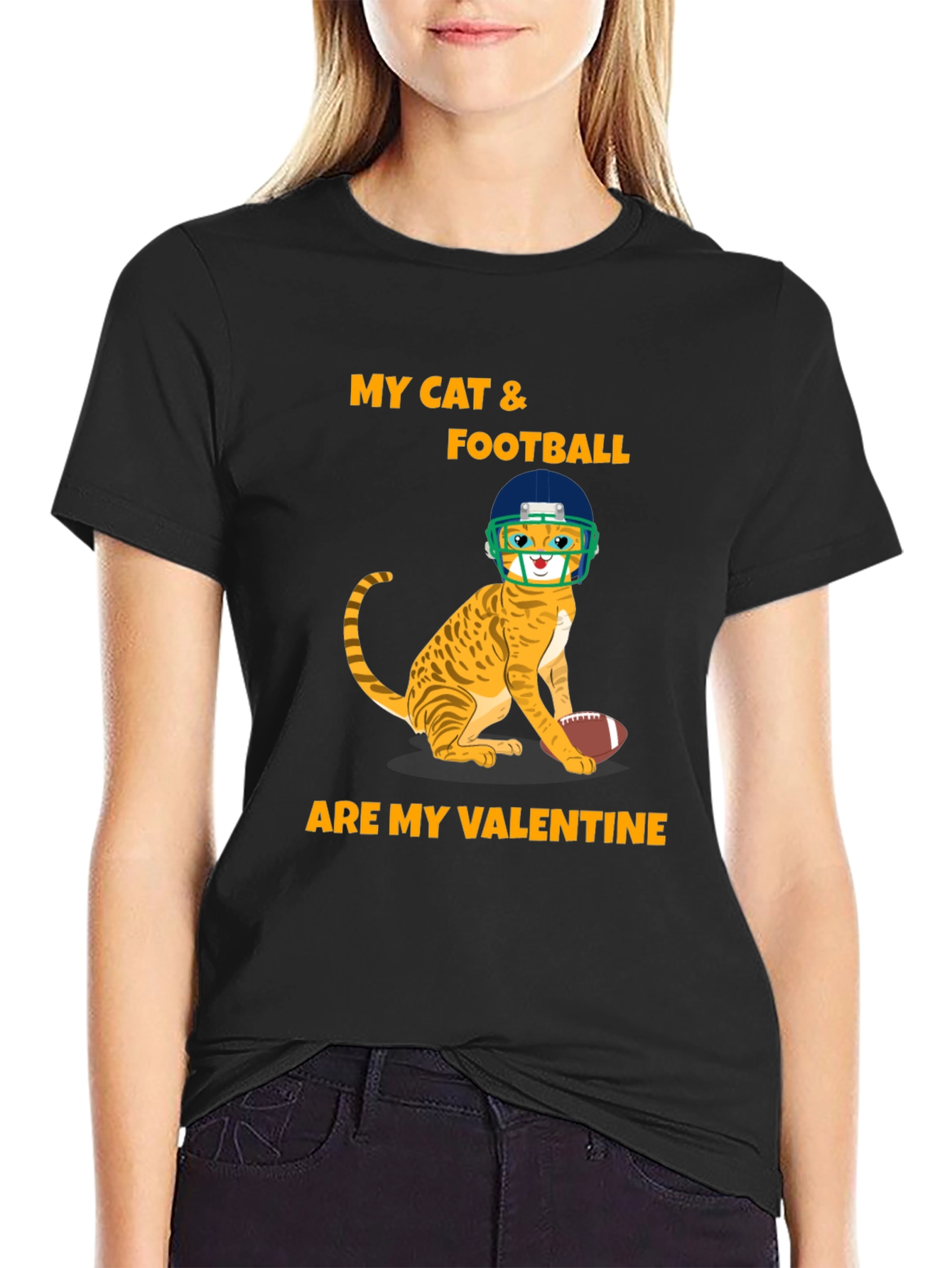 Cat & Football Valentine T-Shirt