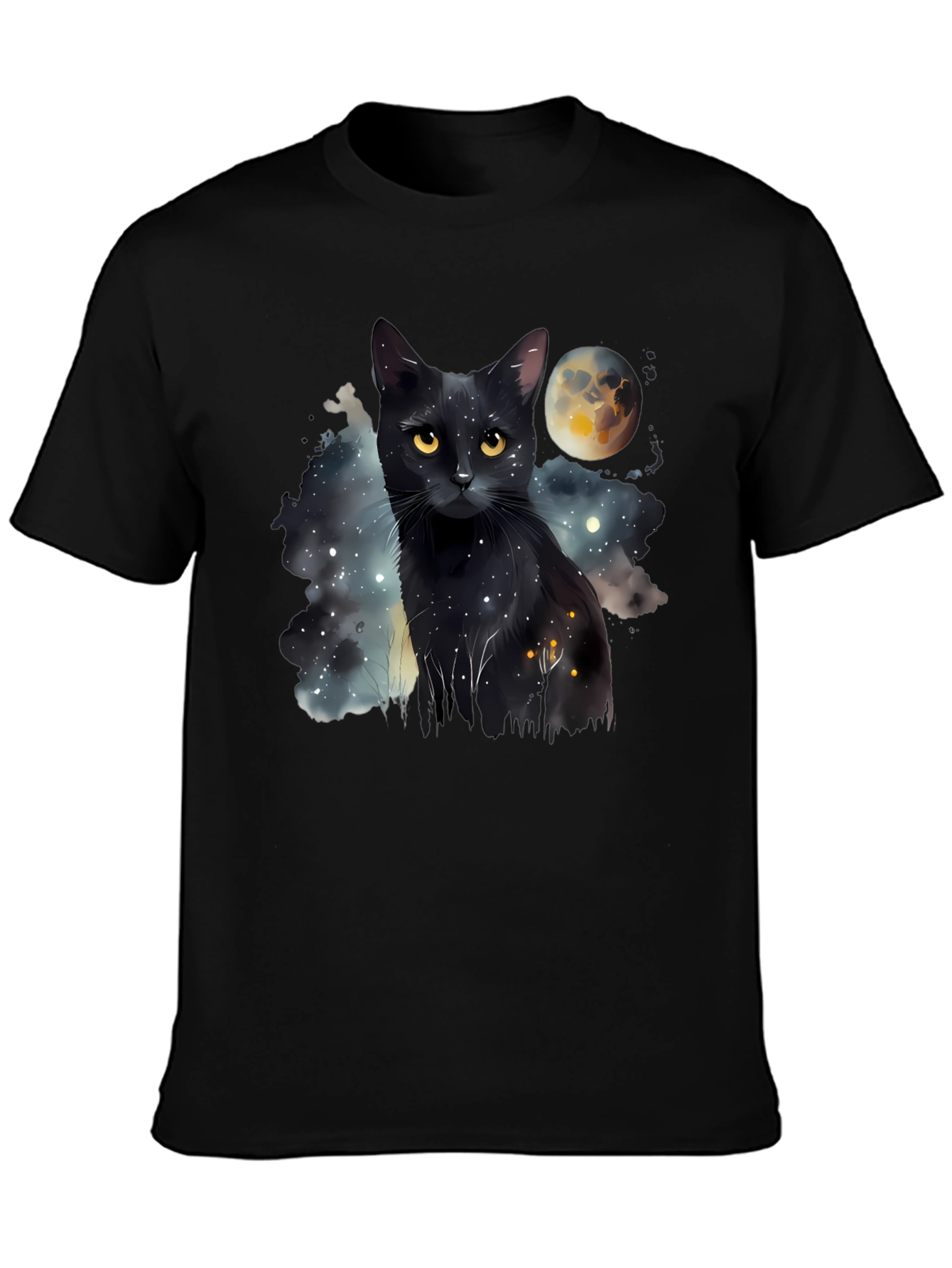 Black Cat Moon Galaxy T-Shirt - Unique Graphic Tee
