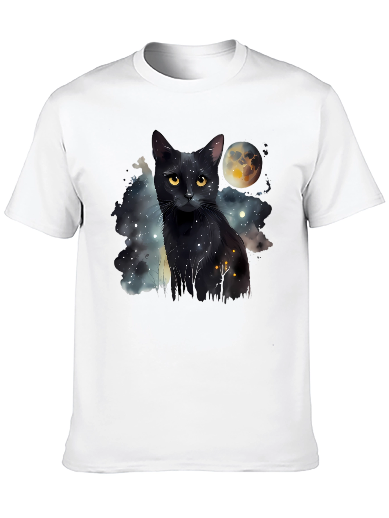 Black Cat Moon Galaxy T-Shirt - Unique Graphic Tee