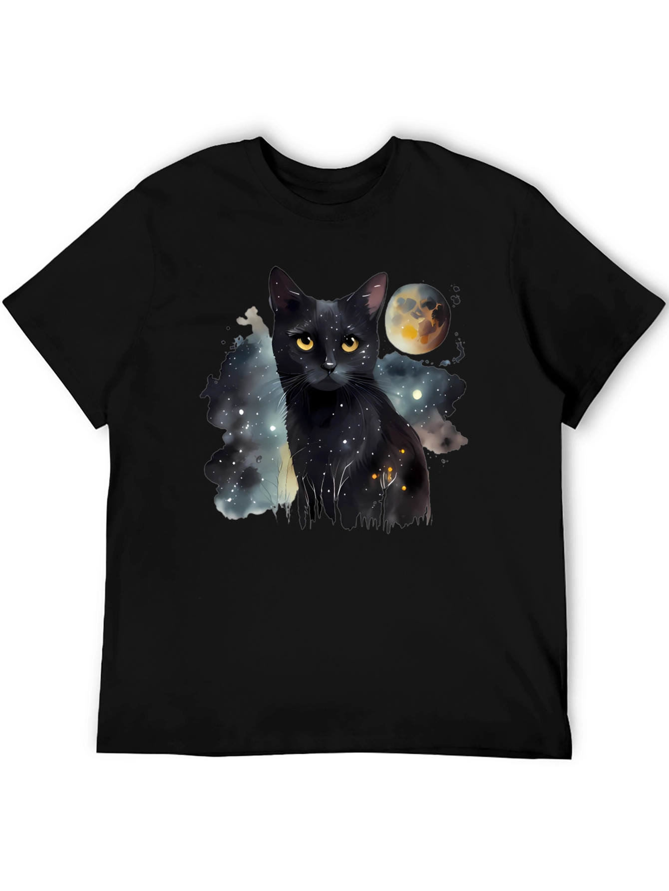 Black Cat Moon Galaxy T-Shirt - Unique Graphic Tee