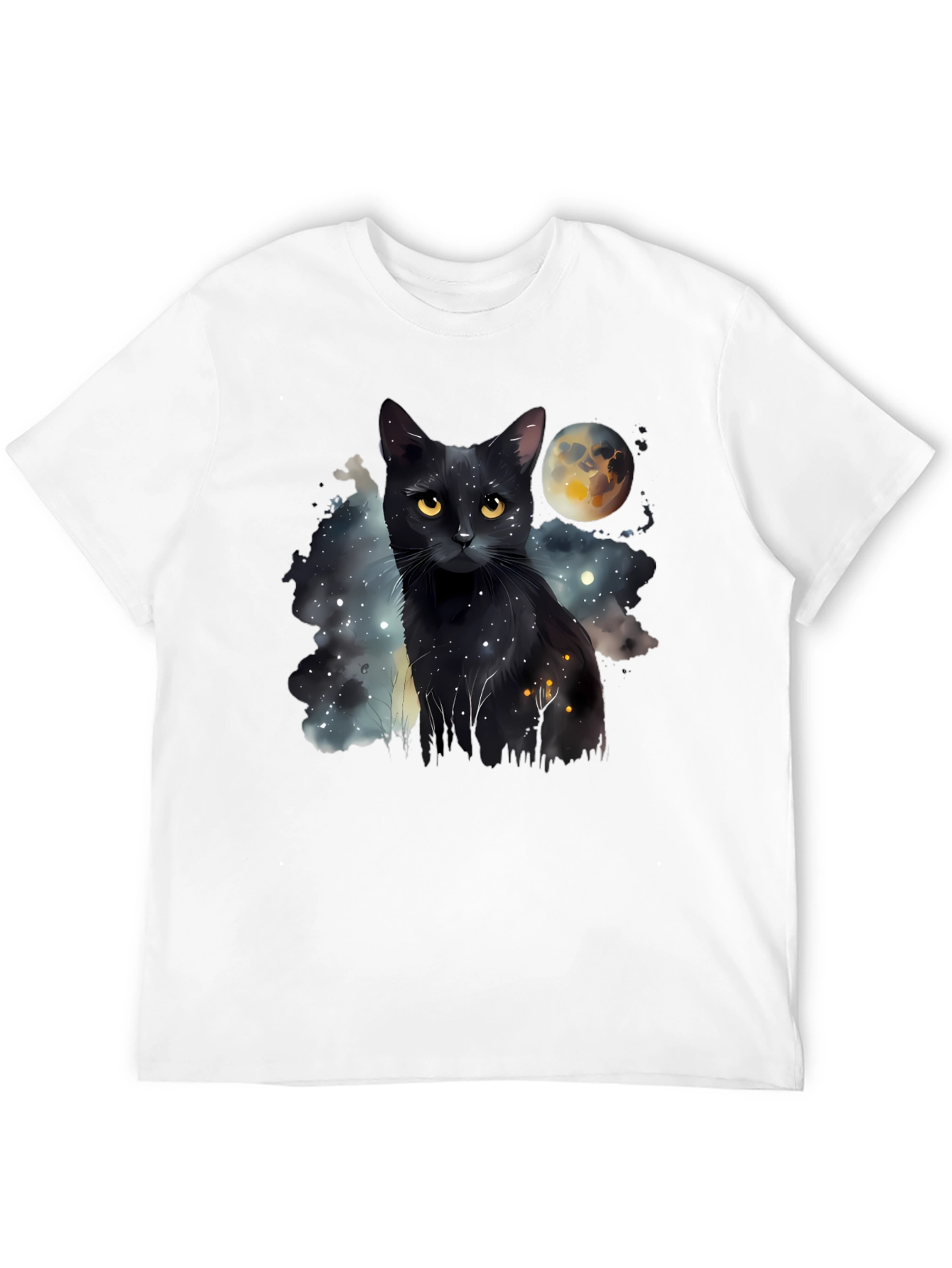 Black Cat Moon Galaxy T-Shirt - Unique Graphic Tee