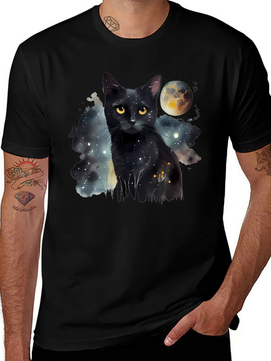 Black Cat Moon Galaxy T-Shirt - Unique Graphic Tee