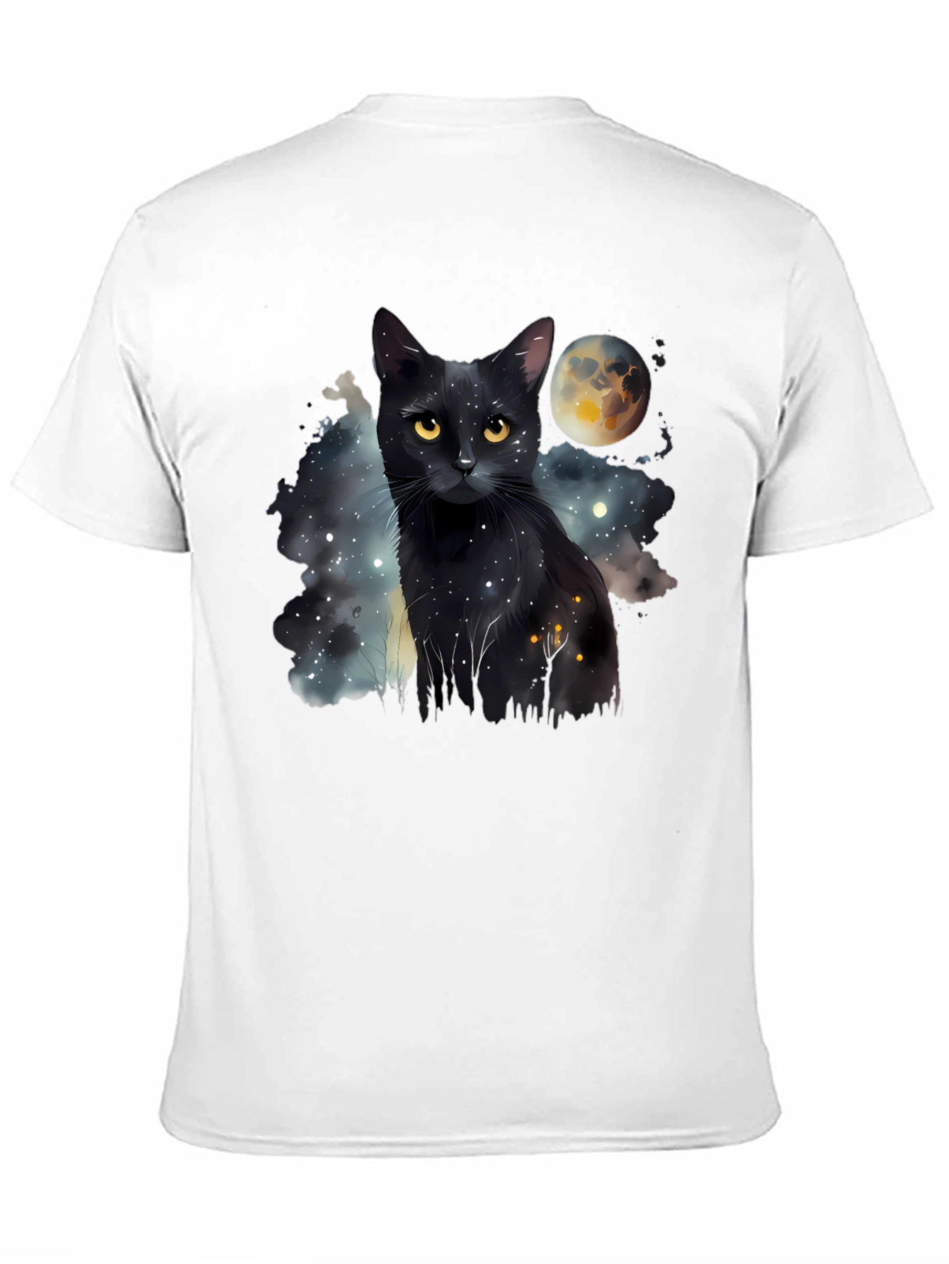 Black Cat Moon Galaxy T-Shirt - Unique Graphic Tee