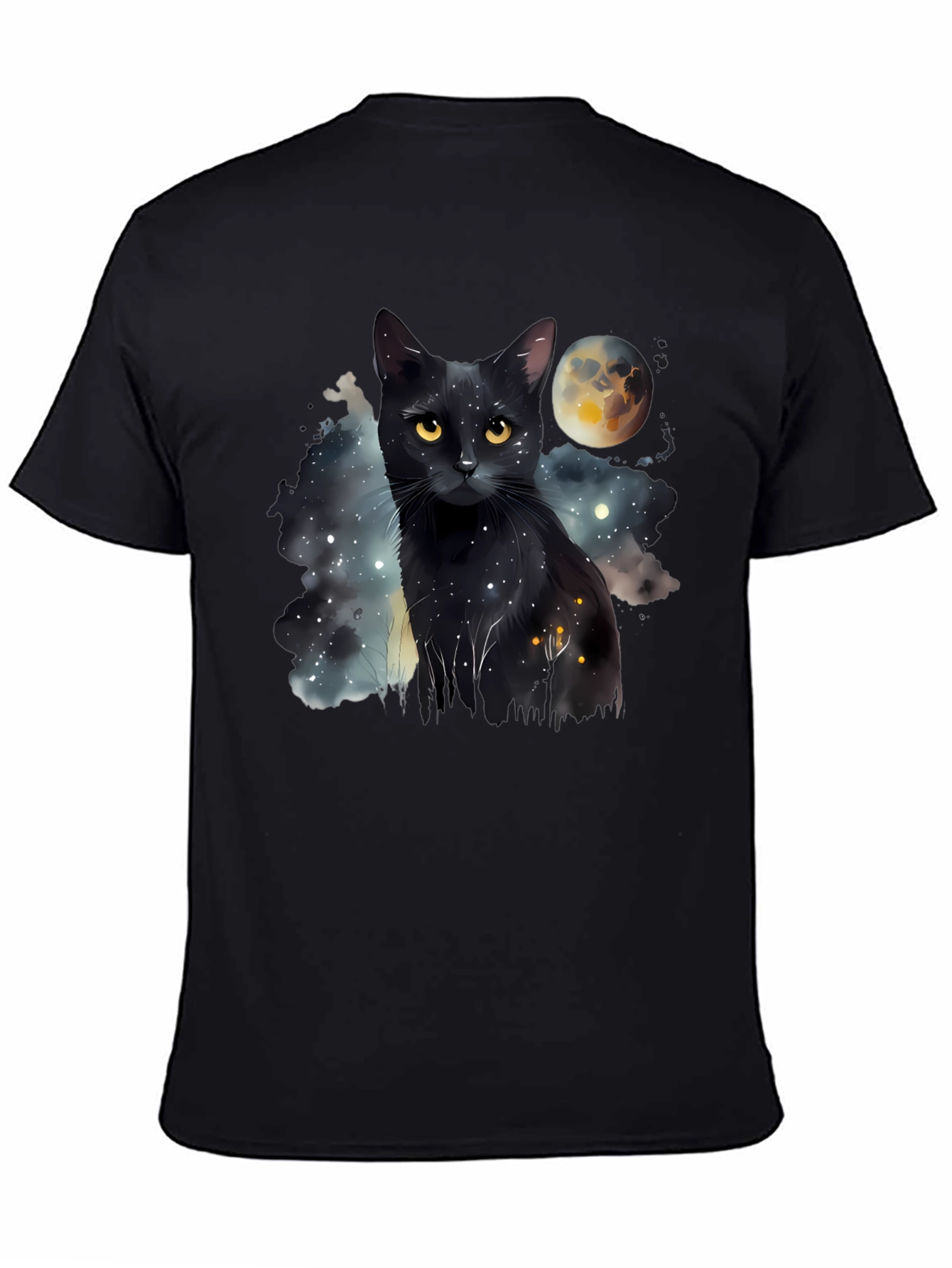 Black Cat Moon Galaxy T-Shirt - Unique Graphic Tee