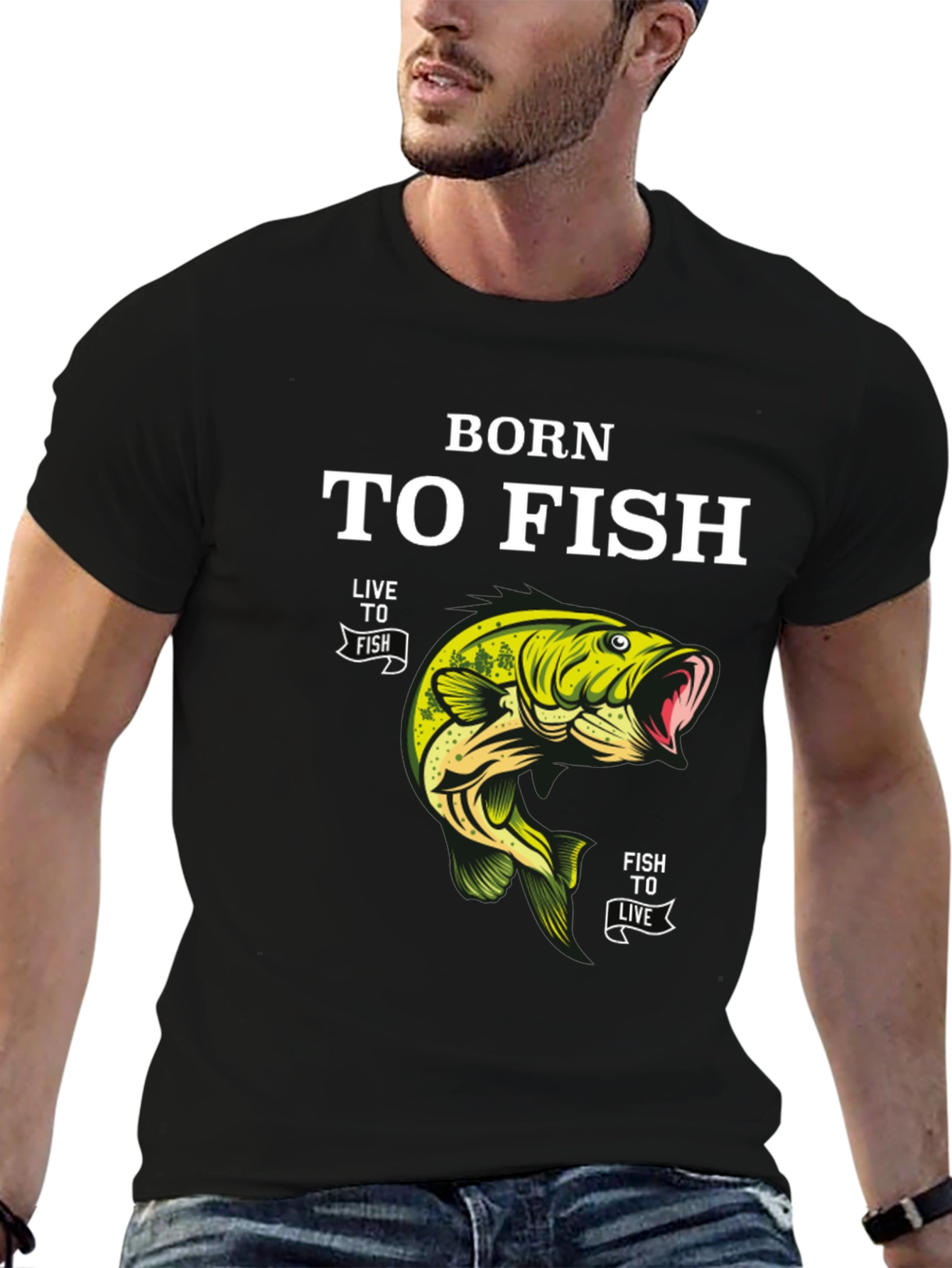 Born to Fish Black T-Shirt Fishing Lover Tee