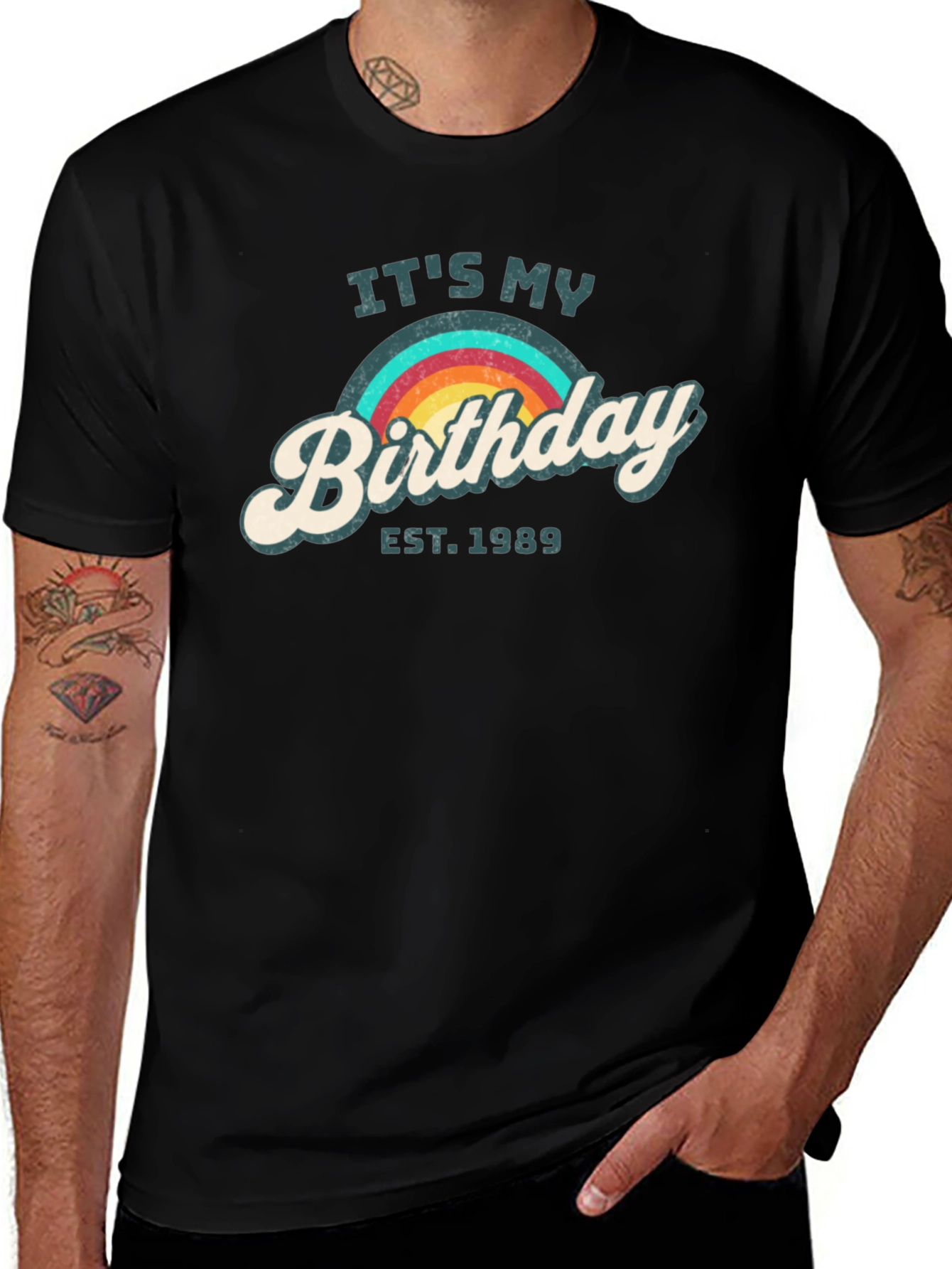 Retro Birthday EST. 1989 Rainbow Tee