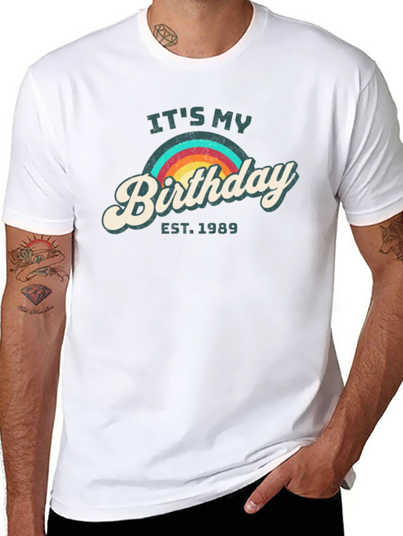 Retro Birthday EST. 1989 Rainbow Tee